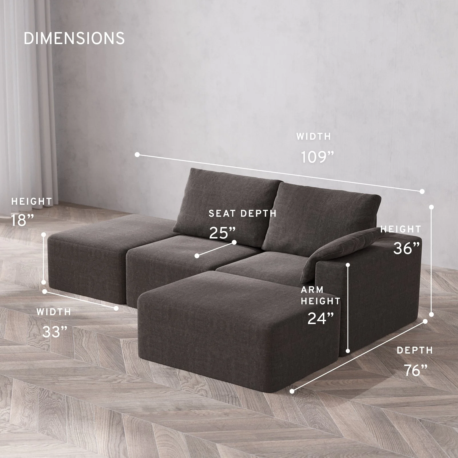 Slipcover Only - Modular Washable 2-Seater Open End Chaise Sectional Cloud + Bolster Sofa in Truffle | Right-Facing Arm - Image 5