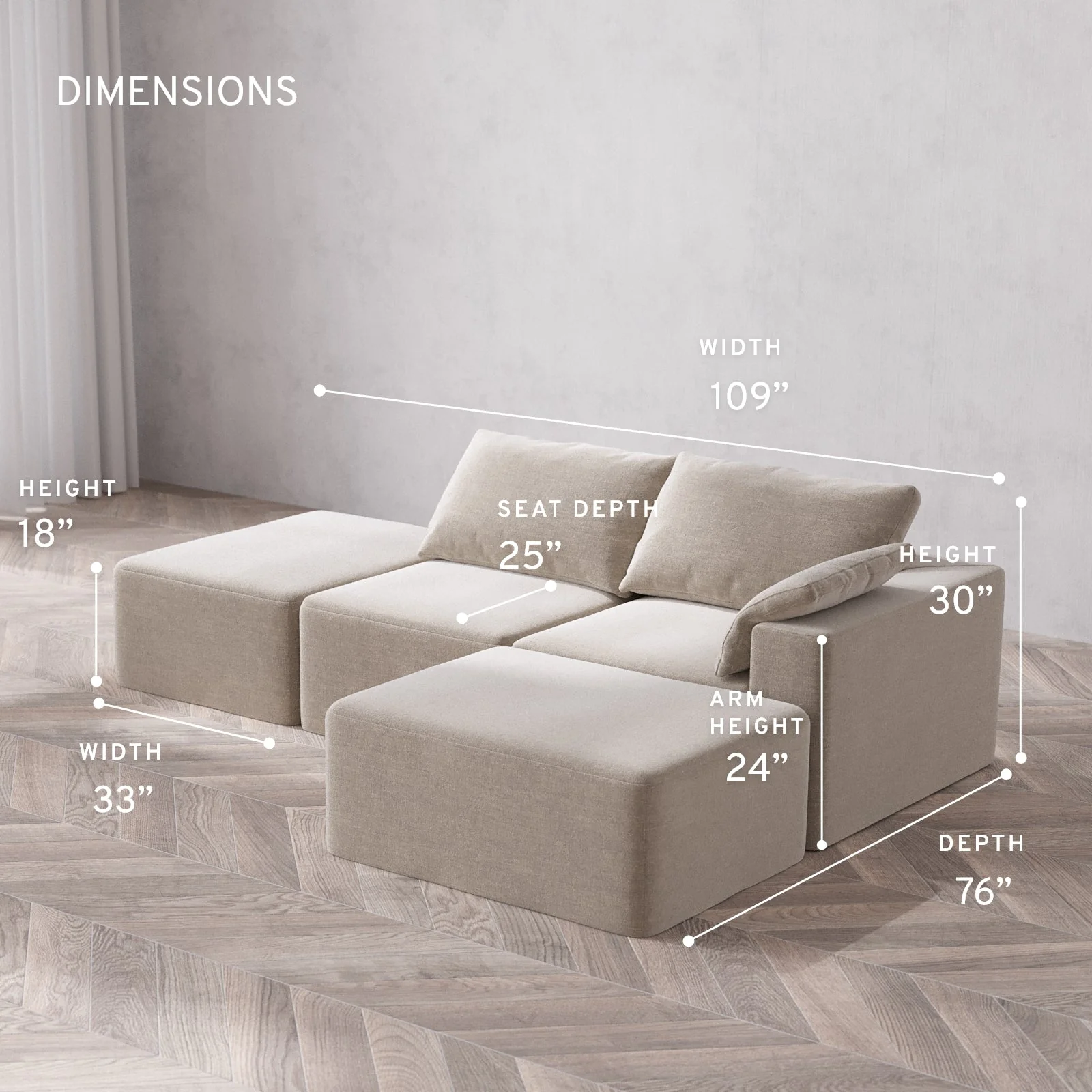 Slipcover Only - Modular Washable 2-Seater Open End Chaise Sectional Cloud Sofa in Caraway | Right-Facing Arm - Image 5