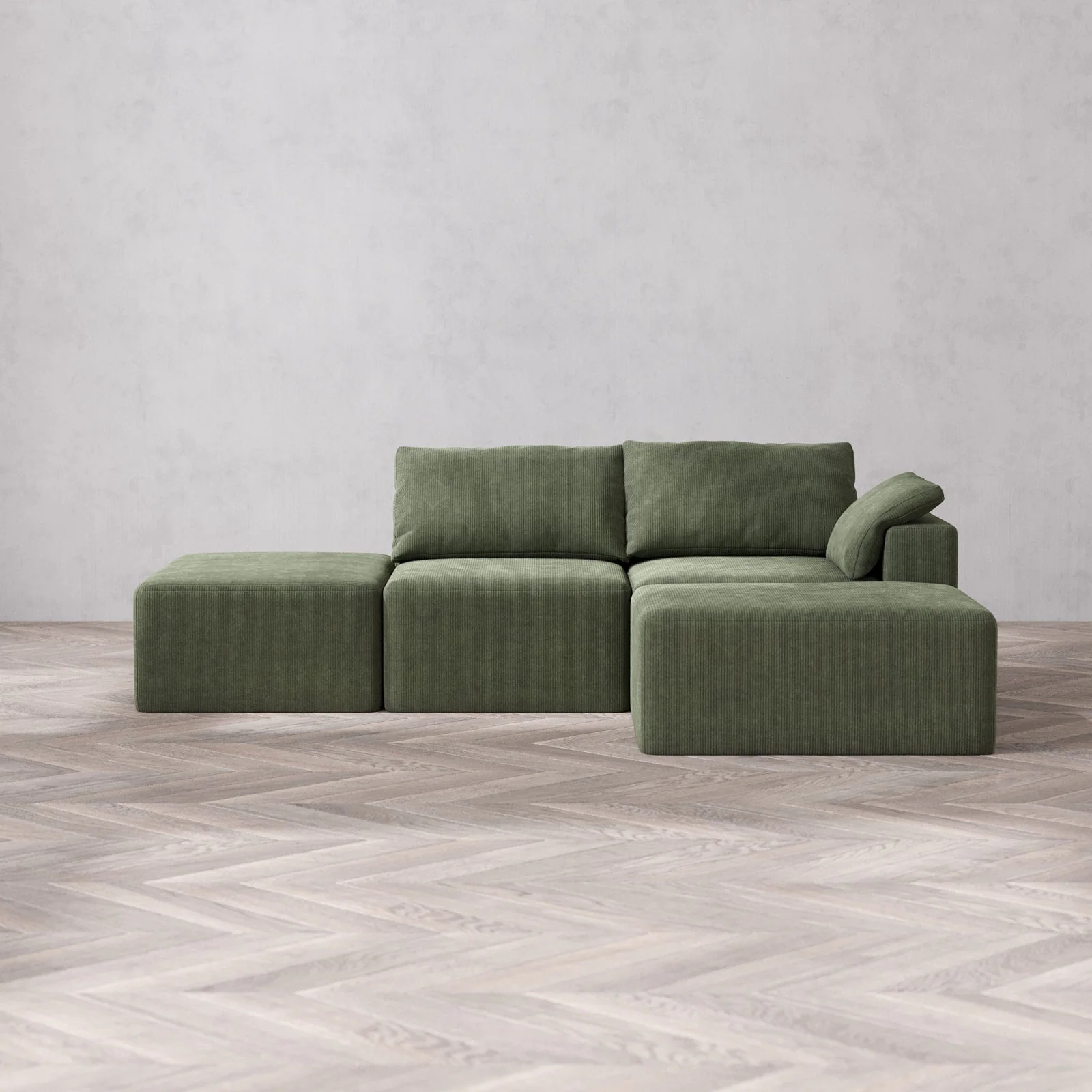 Slipcover Only - Modular Washable 2-Seater Open End Chaise Sectional Cloud Sofa in Juniper | Right-Facing Arm