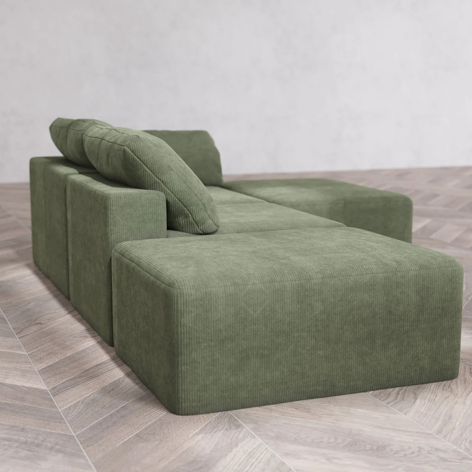 Slipcover Only - Modular Washable 2-Seater Open End Chaise Sectional Cloud Sofa in Juniper | Right-Facing Arm - Image 6