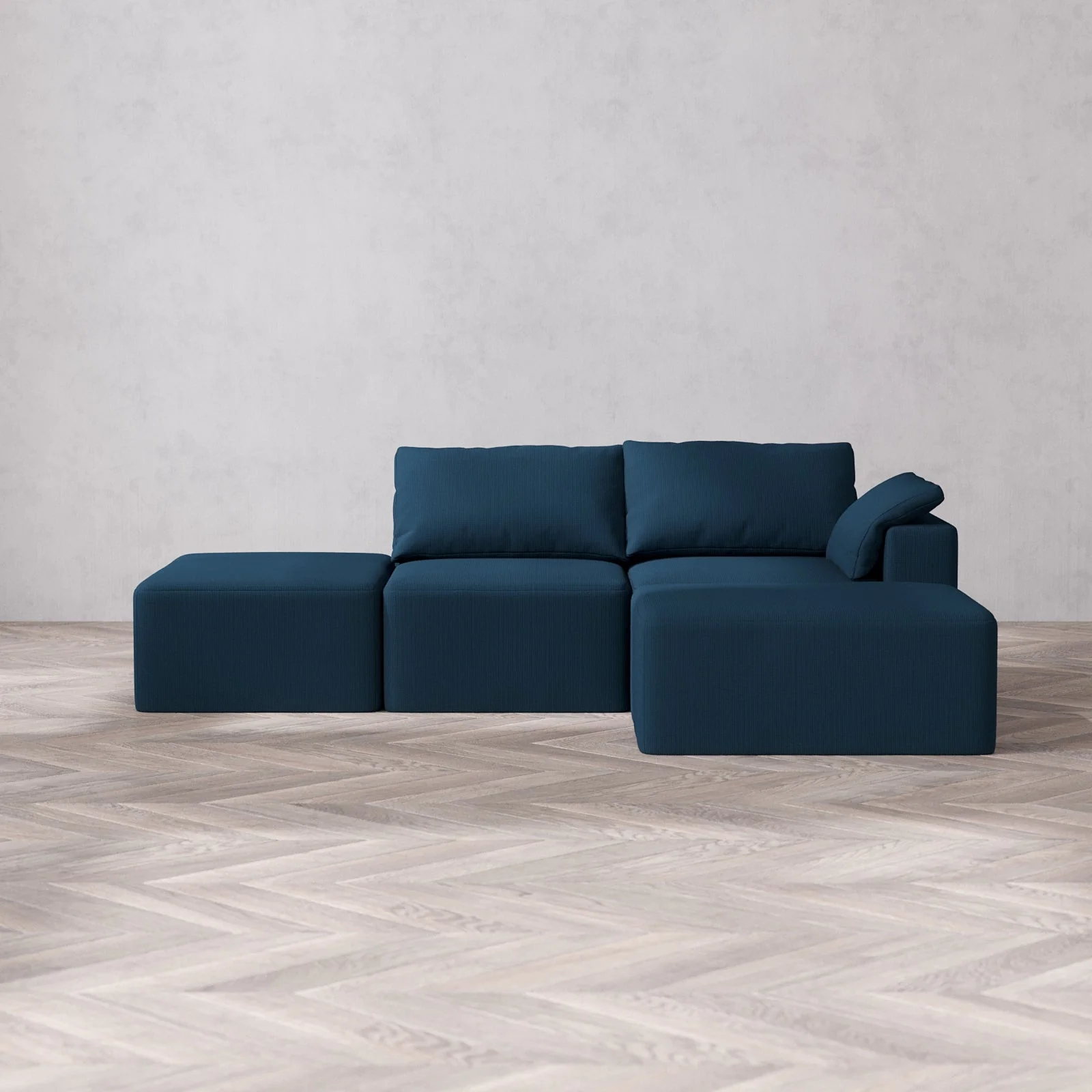 Slipcover Only - Modular Washable 2-Seater Open End Chaise Sectional Cloud Sofa in Lazuli | Right-Facing Arm