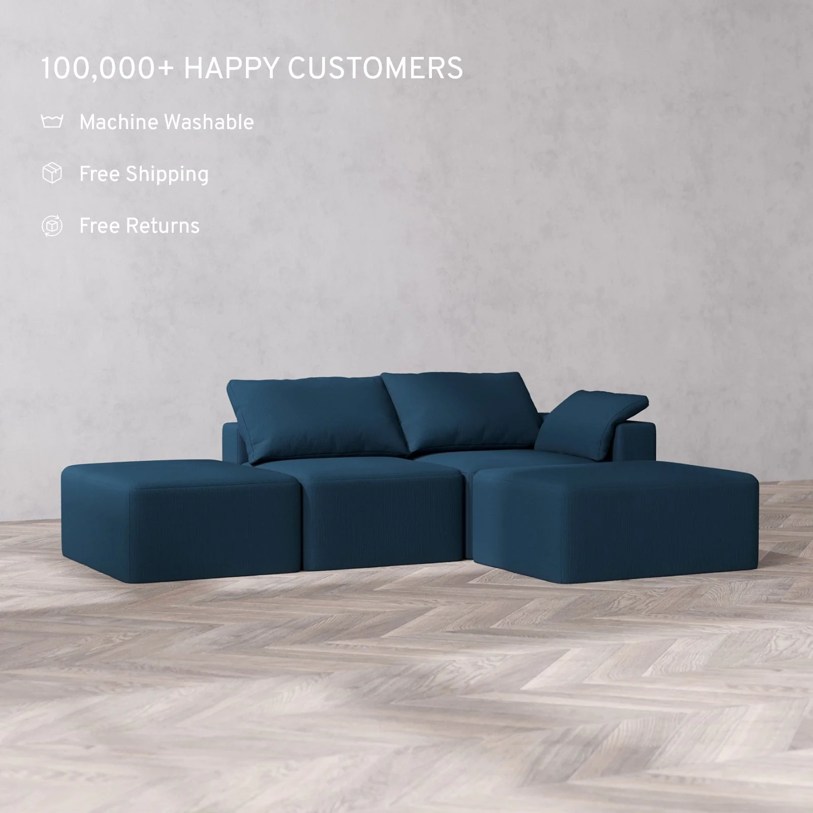 Slipcover Only - Modular Washable 2-Seater Open End Chaise Sectional Cloud Sofa in Lazuli | Right-Facing Arm - Image 2