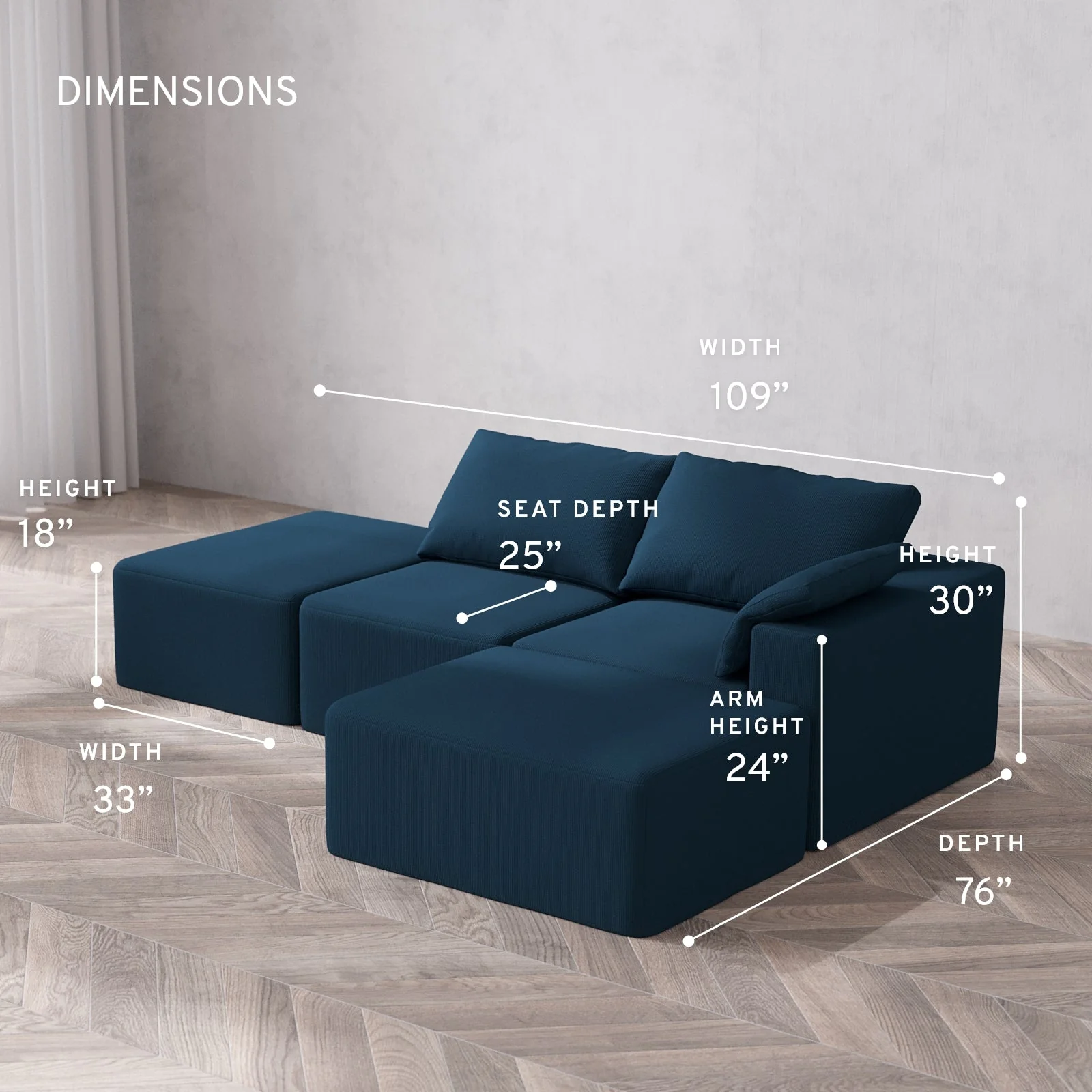 Slipcover Only - Modular Washable 2-Seater Open End Chaise Sectional Cloud Sofa in Lazuli | Right-Facing Arm - Image 5