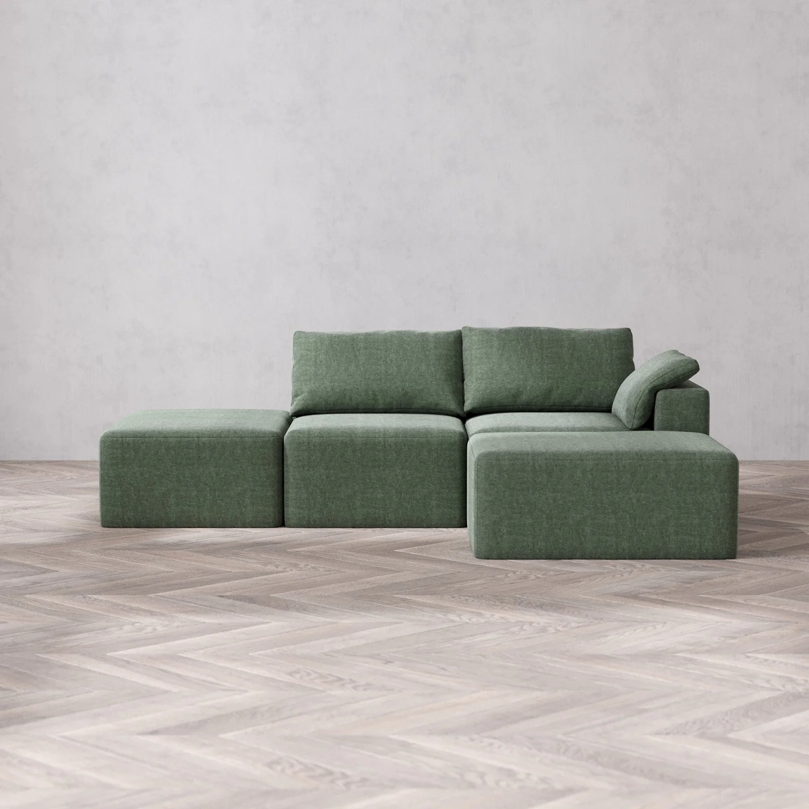 Slipcover Only - Modular Washable 2-Seater Open End Chaise Sectional Cloud Sofa in Sage | Right-Facing Arm