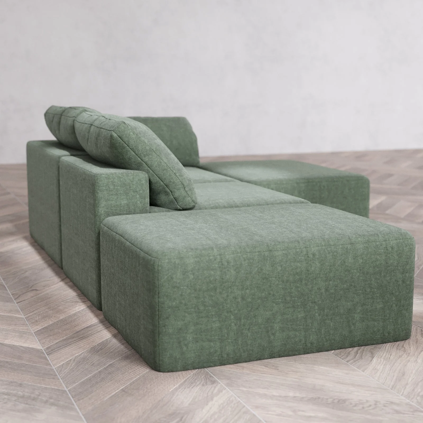 Slipcover Only - Modular Washable 2-Seater Open End Chaise Sectional Cloud Sofa in Sage | Right-Facing Arm - Image 6