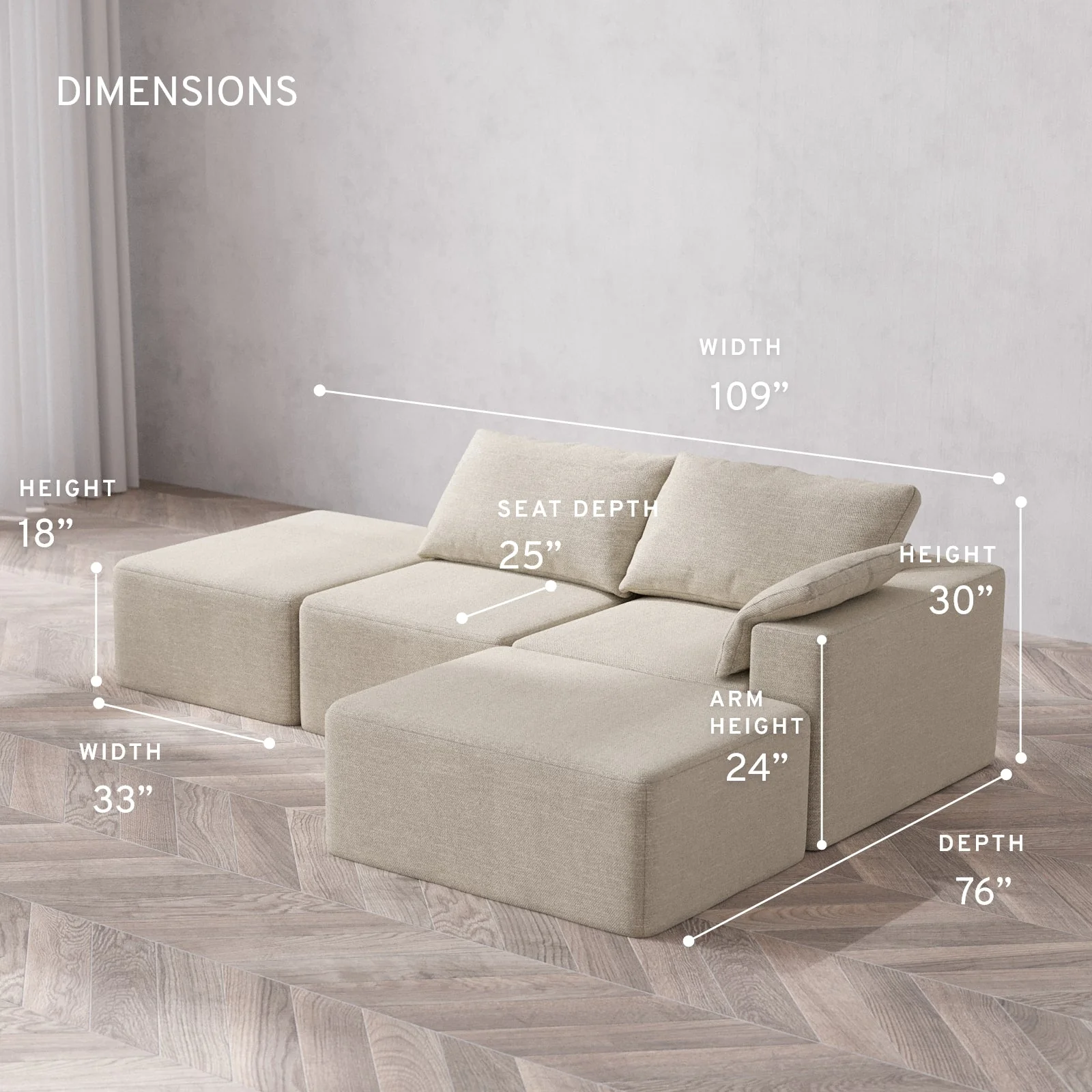 Slipcover Only - Modular Washable 2-Seater Open End Chaise Sectional Cloud Sofa in Sandstone | Right-Facing Arm - Image 5