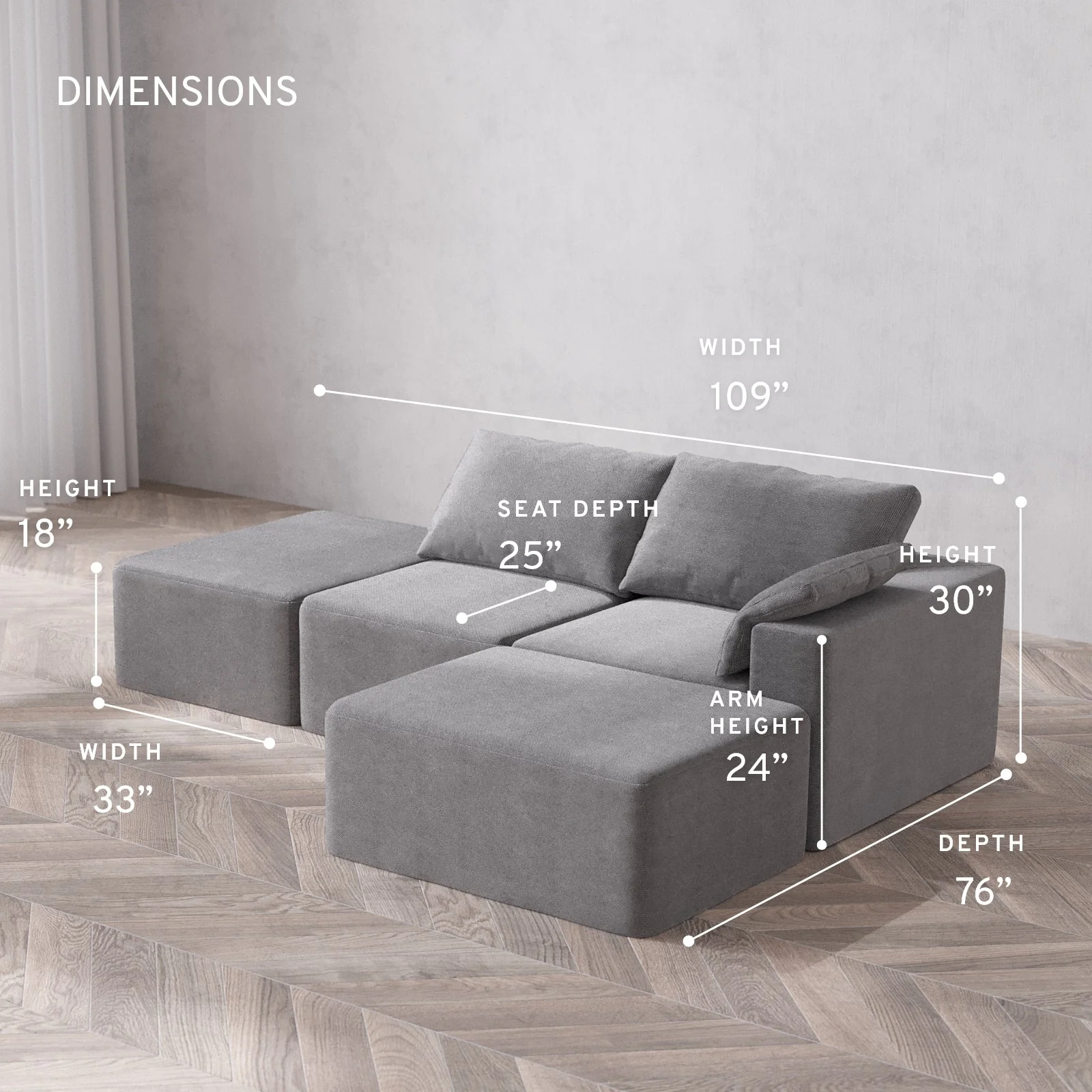 Slipcover Only - Modular Washable 2-Seater Open End Chaise Sectional Cloud Sofa in Slate | Right-Facing Arm - Image 5