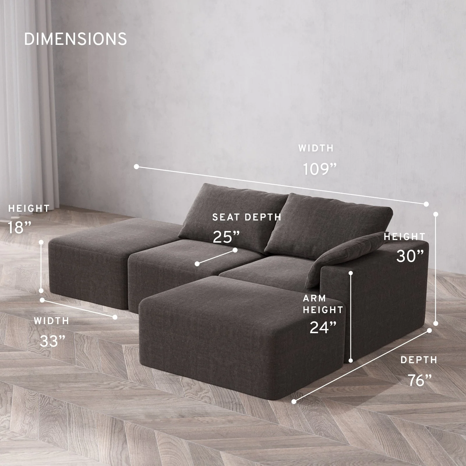 Slipcover Only - Modular Washable 2-Seater Open End Chaise Sectional Cloud Sofa in Truffle | Right-Facing Arm - Image 5