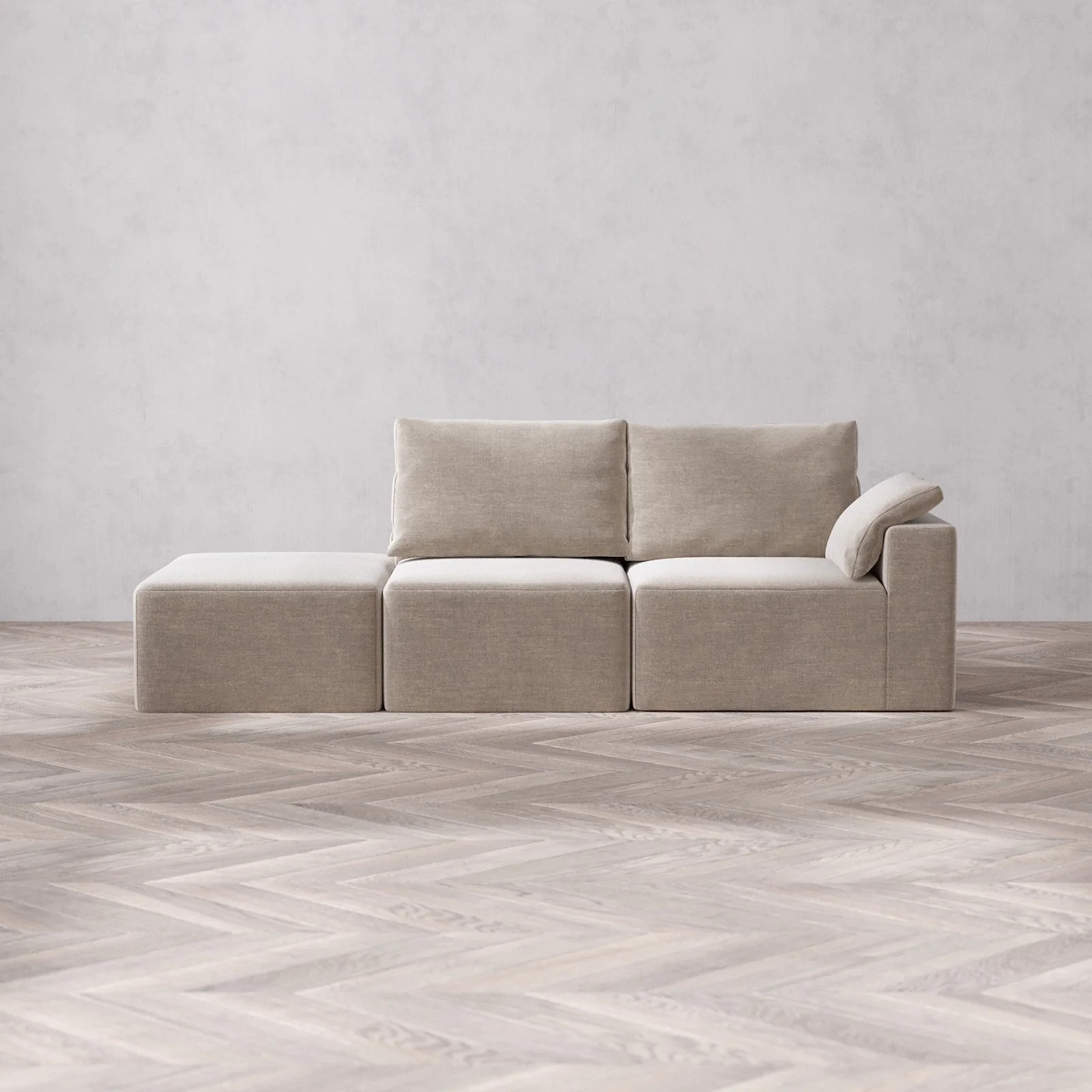 Slipcover Only - Modular Washable 2-Seater Open End Cloud + Bolster Sofa in Caraway | Right-Facing Arm