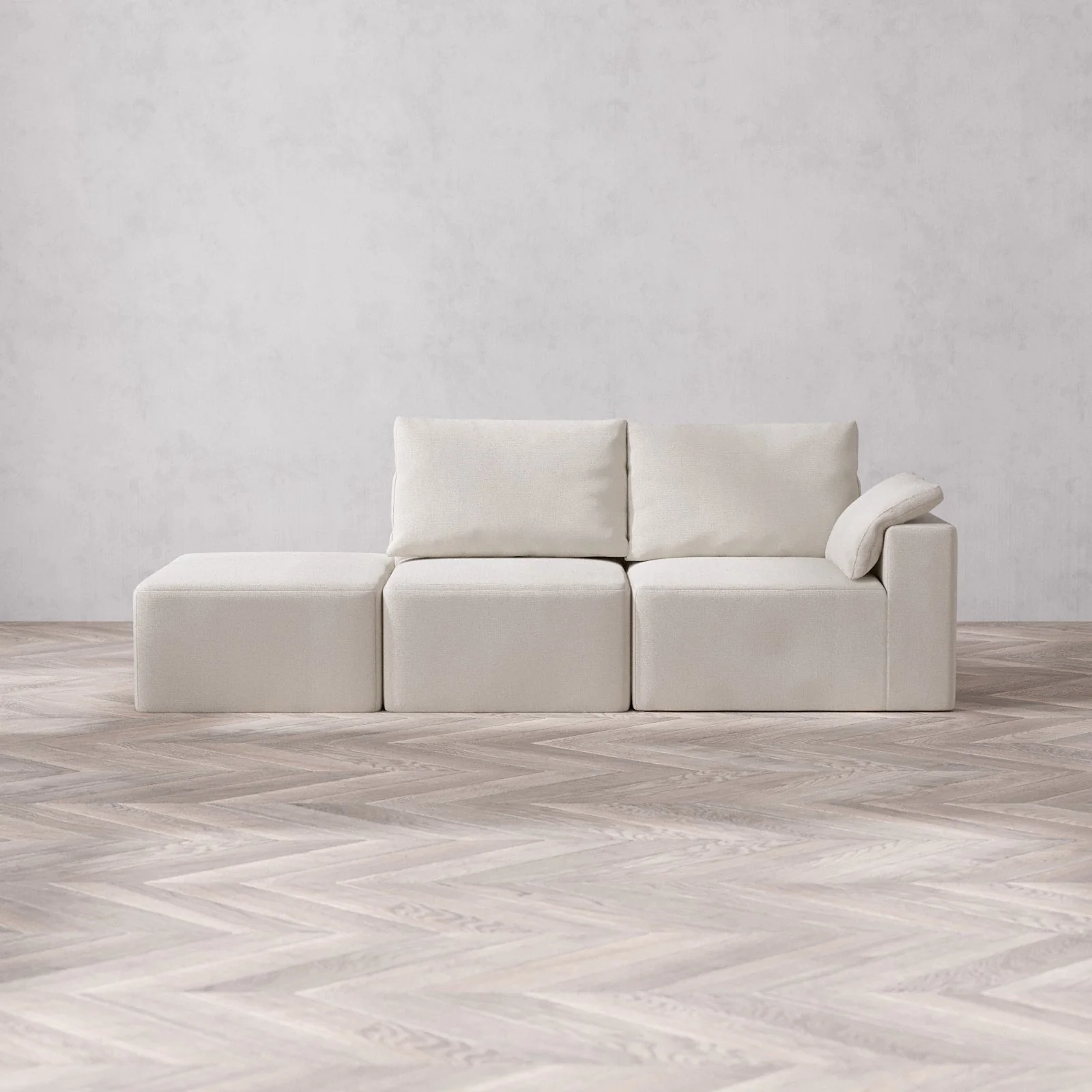 Slipcover Only - Modular Washable 2-Seater Open End Cloud + Bolster Sofa in Pearl | Right-Facing Arm