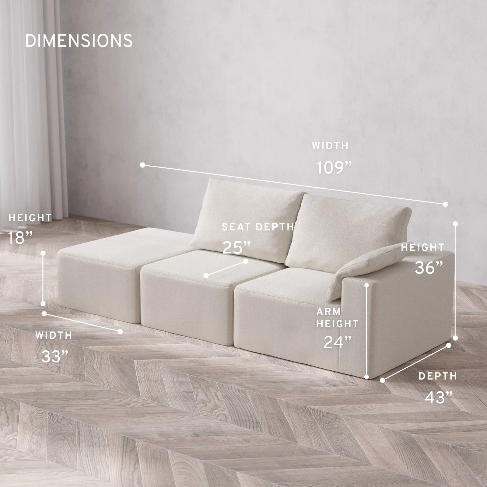 Slipcover Only - Modular Washable 2-Seater Open End Cloud + Bolster Sofa in Pearl | Right-Facing Arm - Image 5