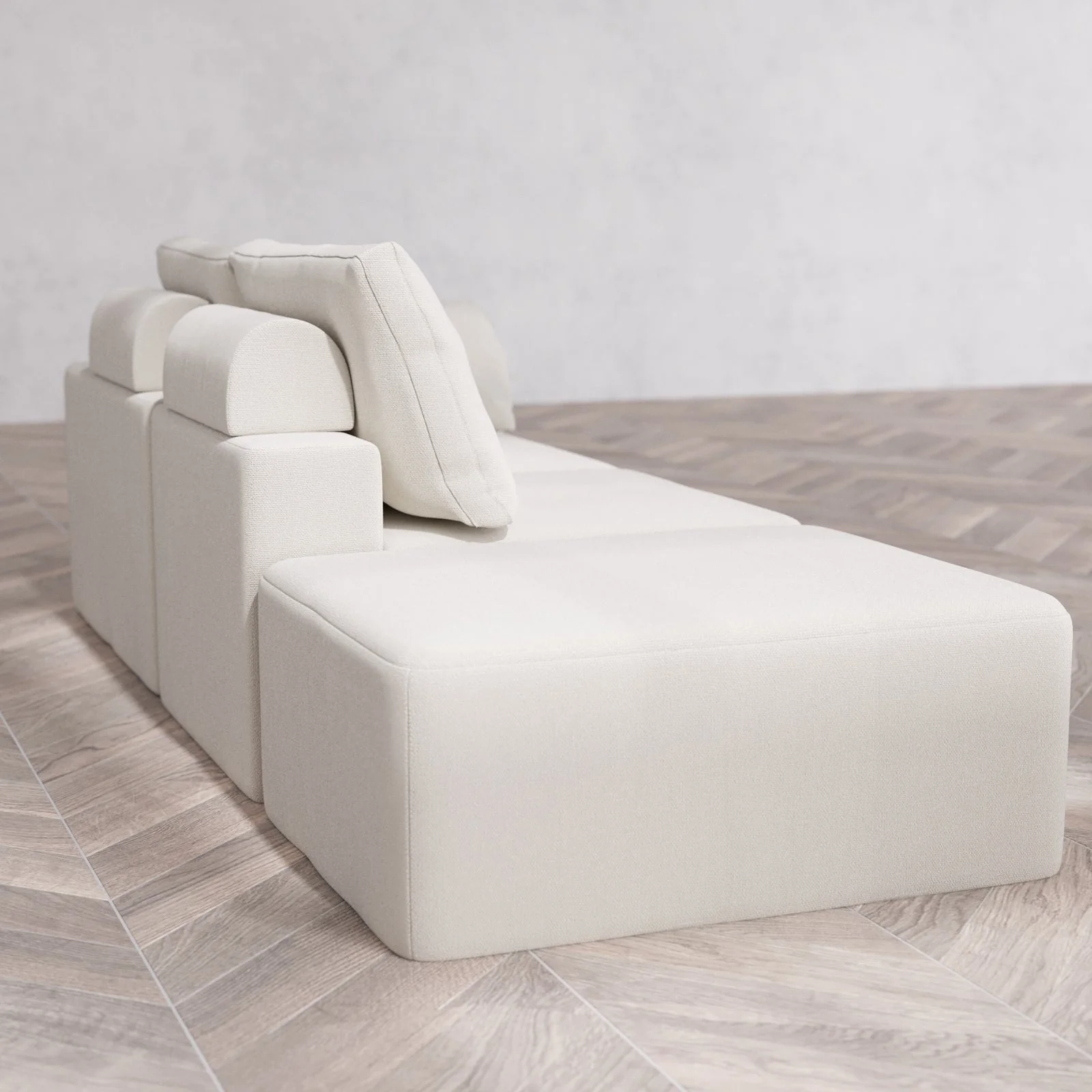 Slipcover Only - Modular Washable 2-Seater Open End Cloud + Bolster Sofa in Pearl | Right-Facing Arm - Image 6
