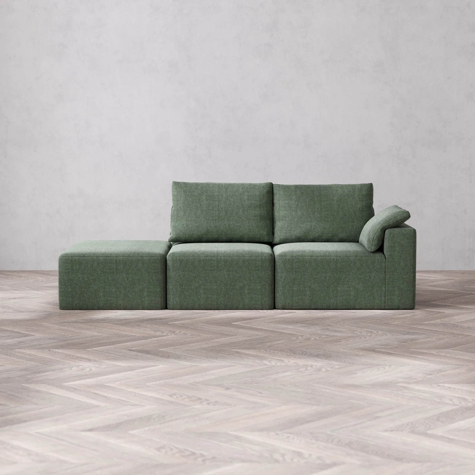Slipcover Only - Modular Washable 2-Seater Open End Cloud + Bolster Sofa in Sage | Right-Facing Arm