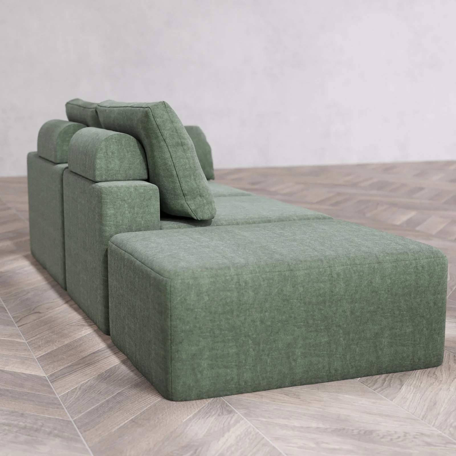 Slipcover Only - Modular Washable 2-Seater Open End Cloud + Bolster Sofa in Sage | Right-Facing Arm - Image 6