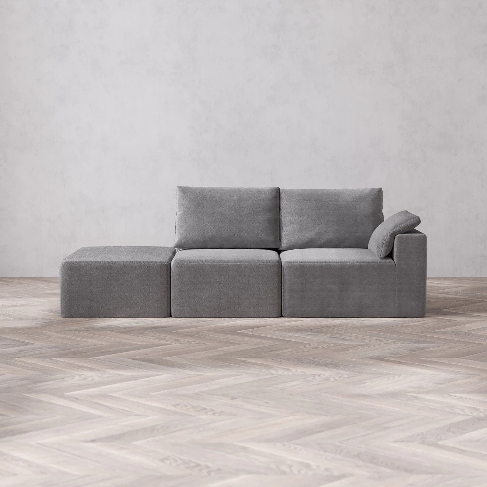 Slipcover Only - Modular Washable 2-Seater Open End Cloud + Bolster Sofa in Slate | Right-Facing Arm