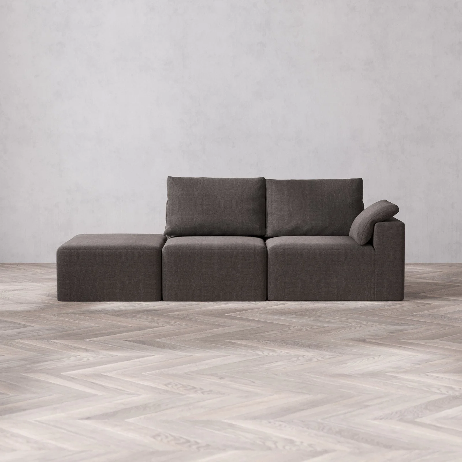 Slipcover Only - Modular Washable 2-Seater Open End Cloud + Bolster Sofa in Truffle | Right-Facing Arm