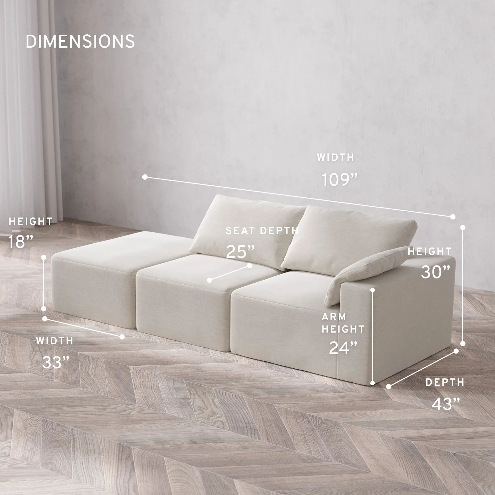 Slipcover Only - Modular Washable 2-Seater Open End Cloud Sofa in Cashew | Right-Facing Arm - Image 5