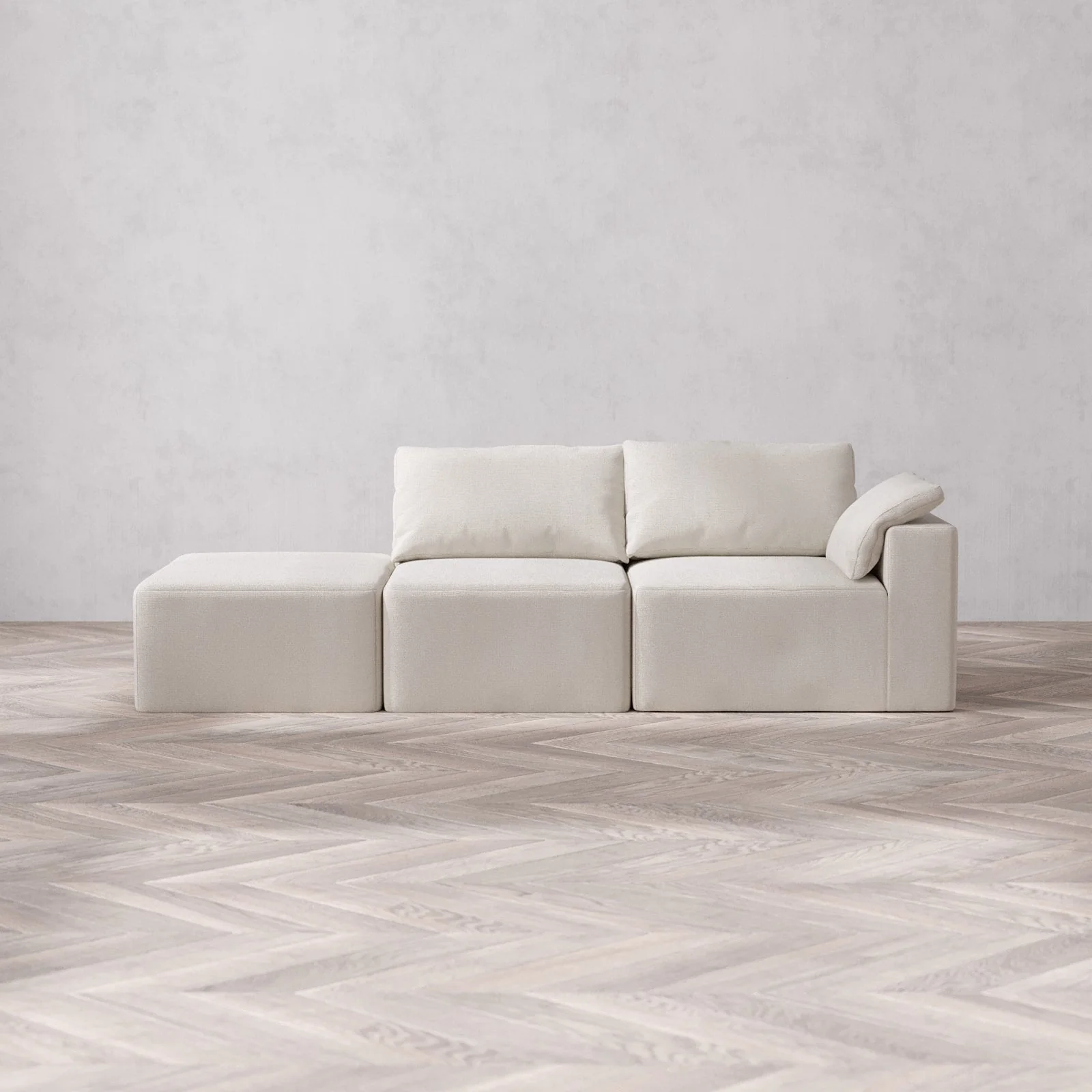 Slipcover Only - Modular Washable 2-Seater Open End Cloud Sofa in Pearl | Right-Facing Arm