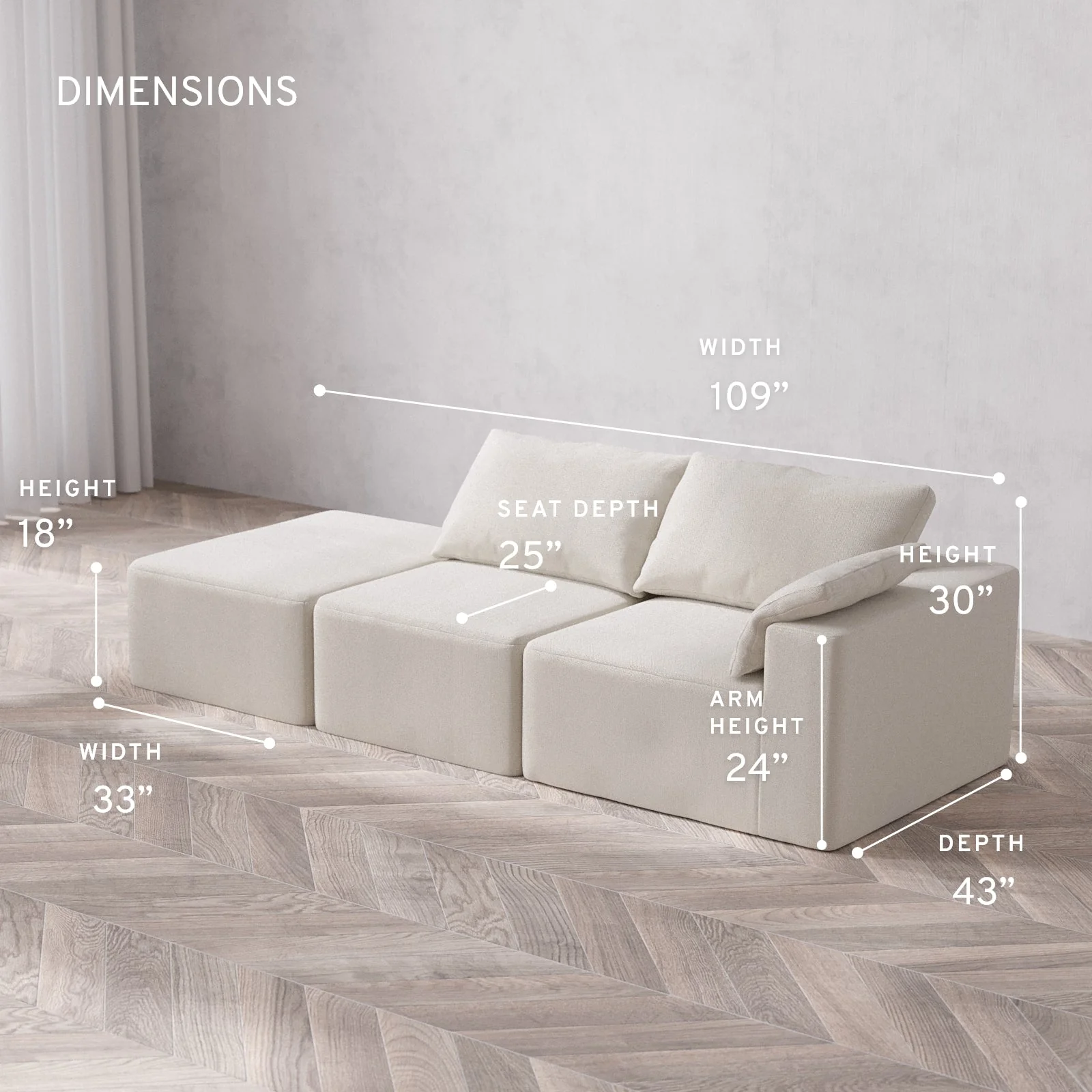 Slipcover Only - Modular Washable 2-Seater Open End Cloud Sofa in Pearl | Right-Facing Arm - Image 5