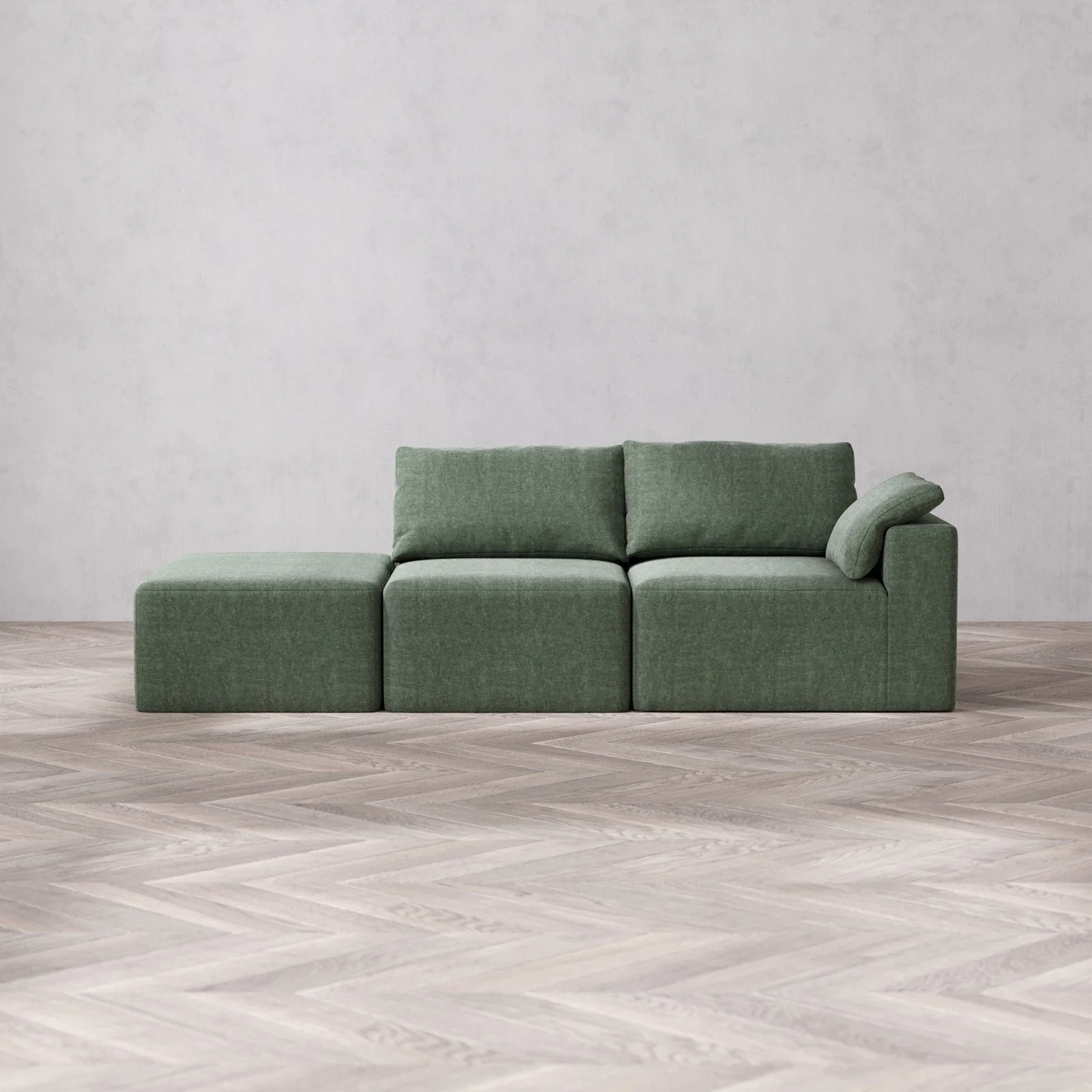 Slipcover Only - Modular Washable 2-Seater Open End Cloud Sofa in Sage | Right-Facing Arm