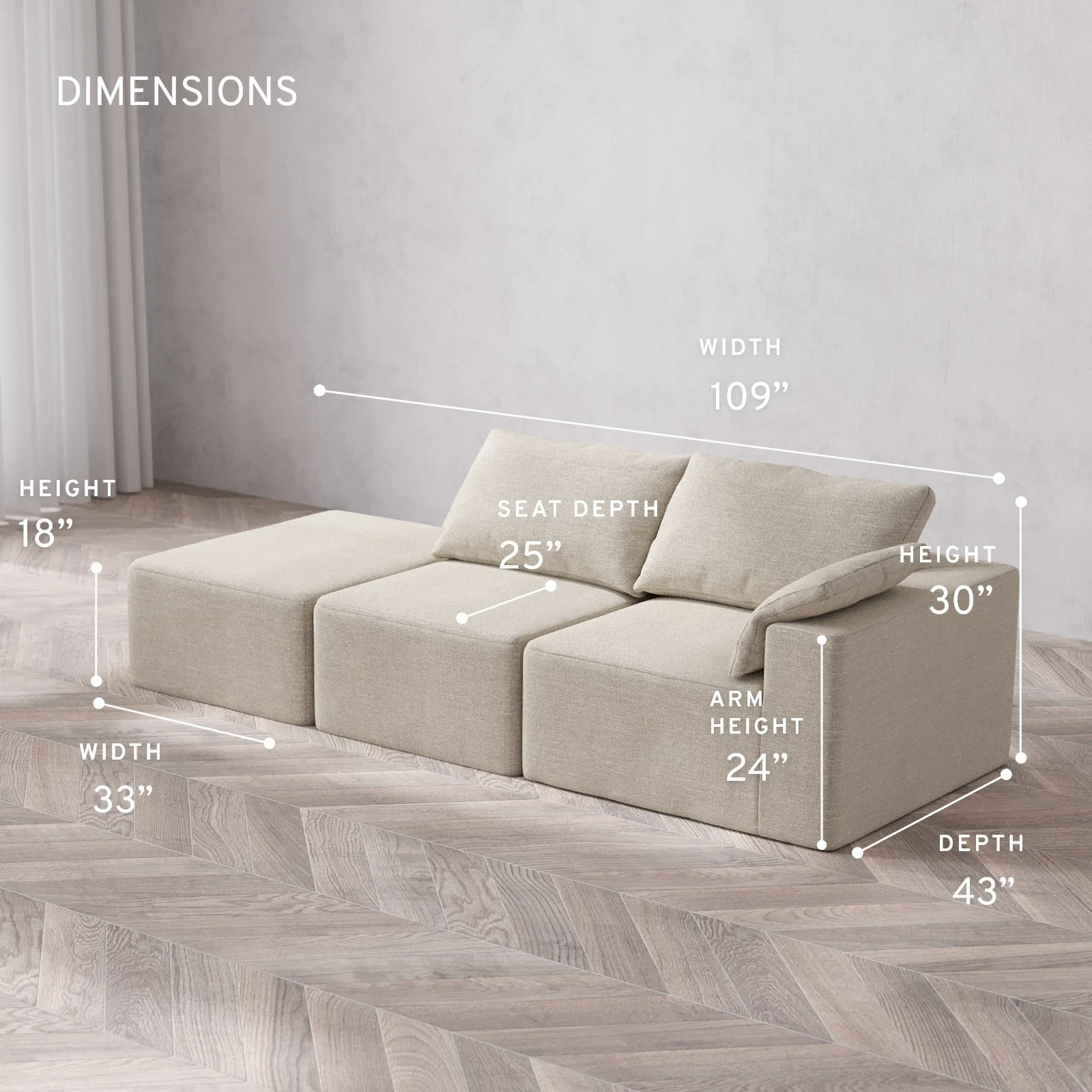 Slipcover Only - Modular Washable 2-Seater Open End Cloud Sofa in Sandstone | Right-Facing Arm - Image 5