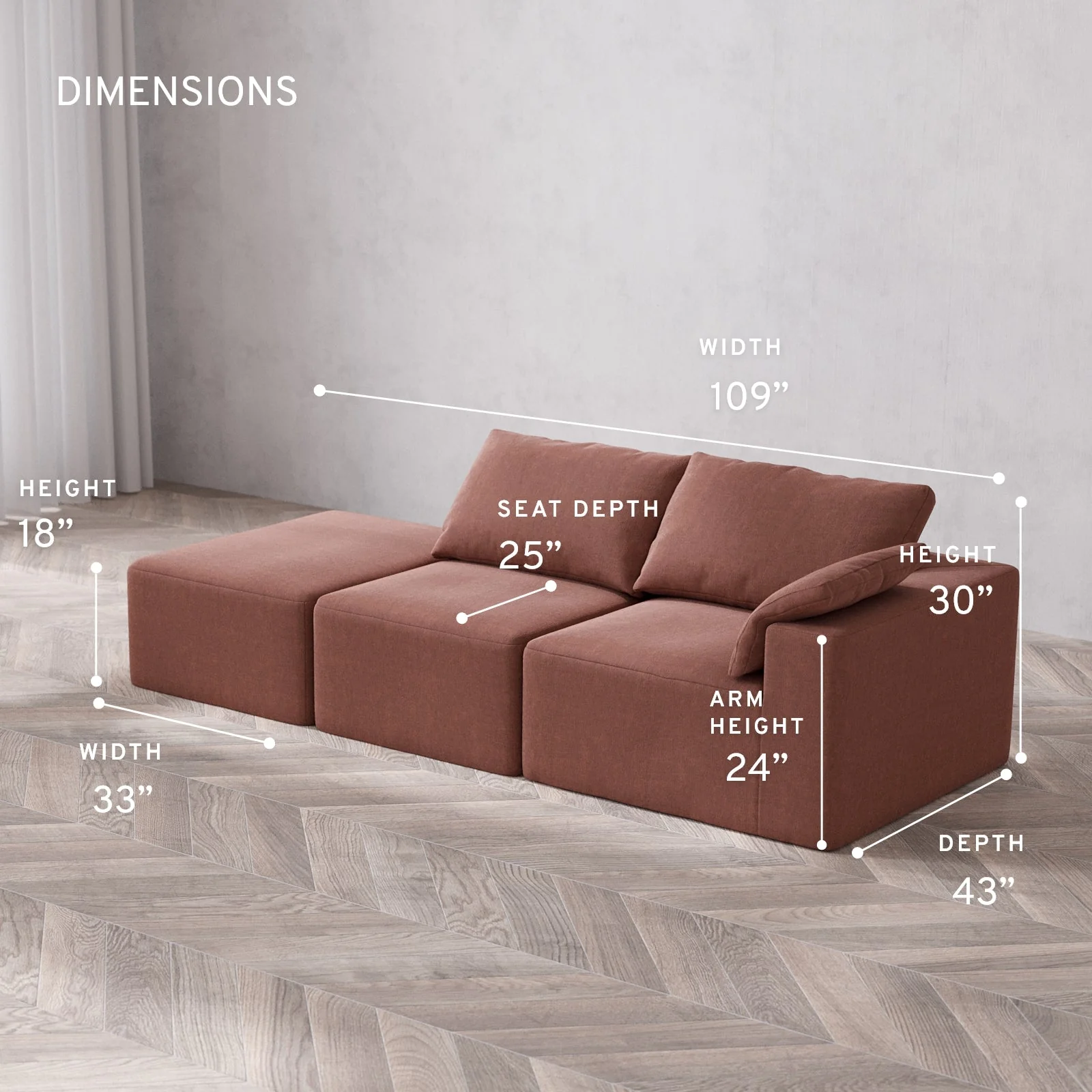 Slipcover Only - Modular Washable 2-Seater Open End Cloud Sofa in Sumac | Right-Facing Arm - Image 5