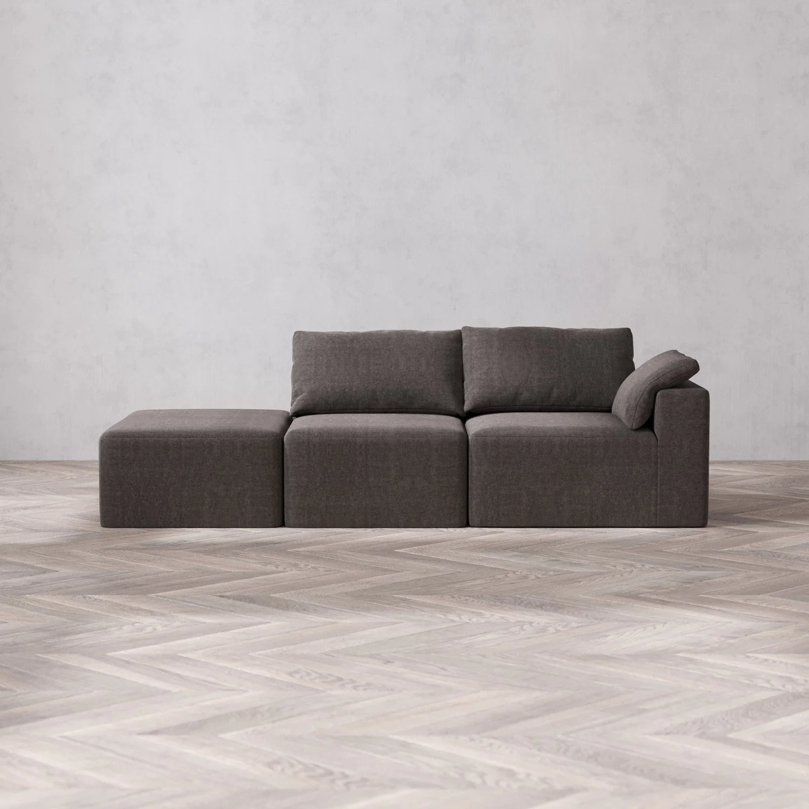 Slipcover Only - Modular Washable 2-Seater Open End Cloud Sofa in Truffle | Right-Facing Arm