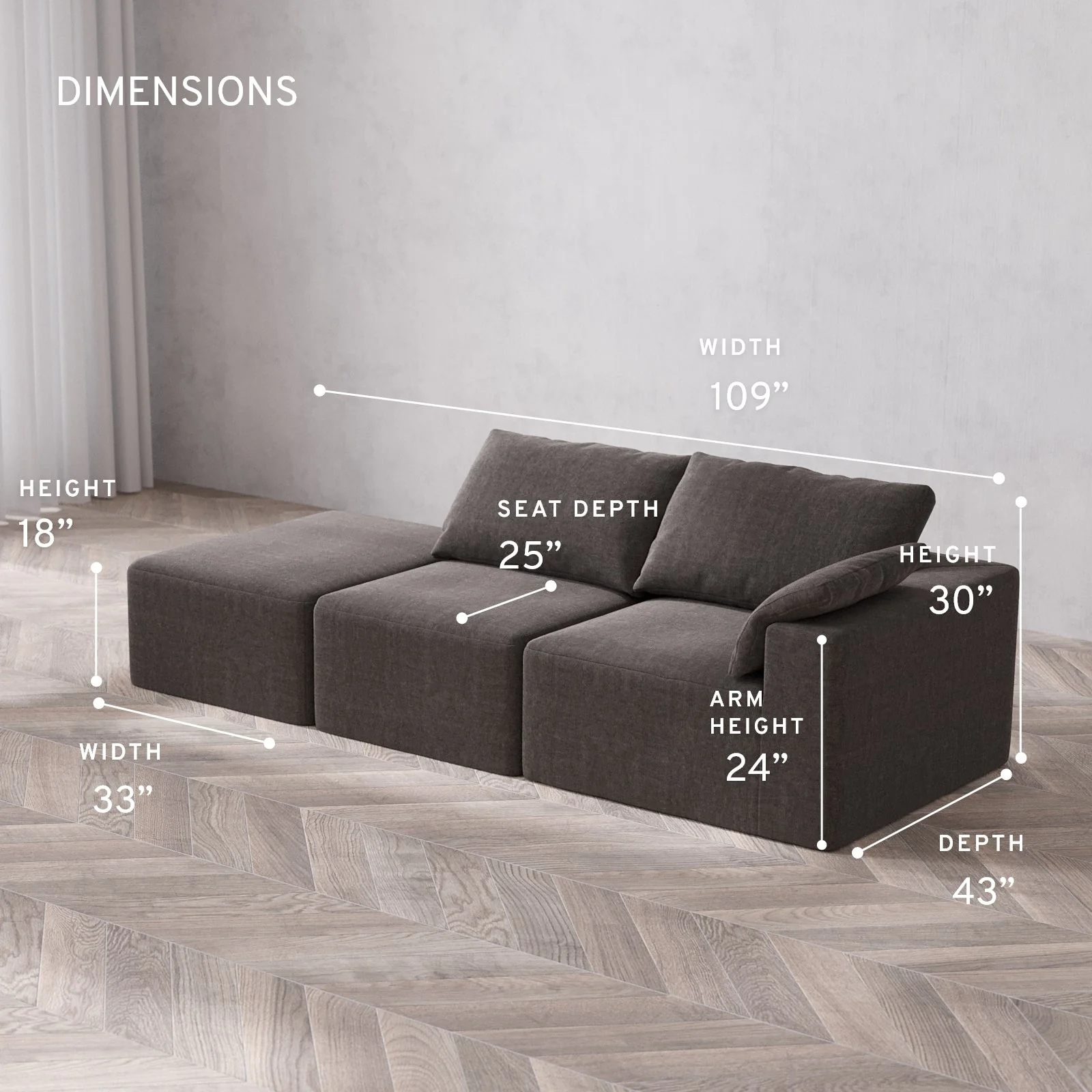 Slipcover Only - Modular Washable 2-Seater Open End Cloud Sofa in Truffle | Right-Facing Arm - Image 5