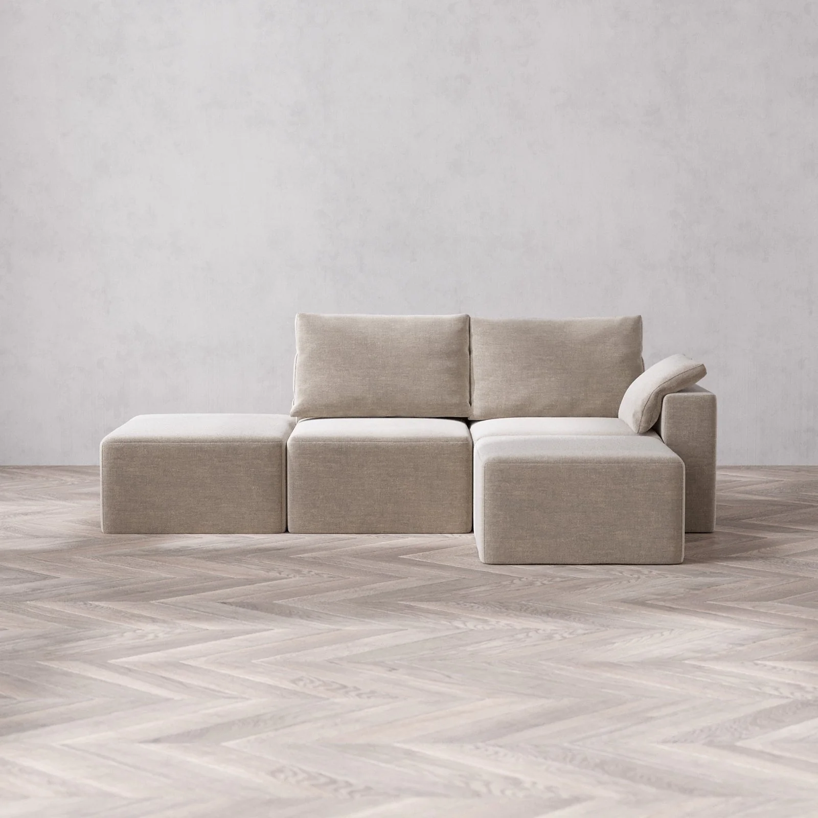Slipcover Only - Modular Washable 2-Seater Open End Sectional Cloud + Bolster Sofa in Caraway | Right-Facing Arm