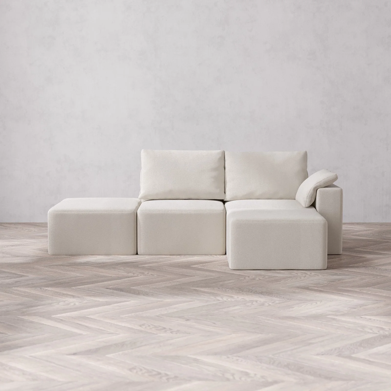 Slipcover Only - Modular Washable 2-Seater Open End Sectional Cloud + Bolster Sofa in Pearl | Right-Facing Arm