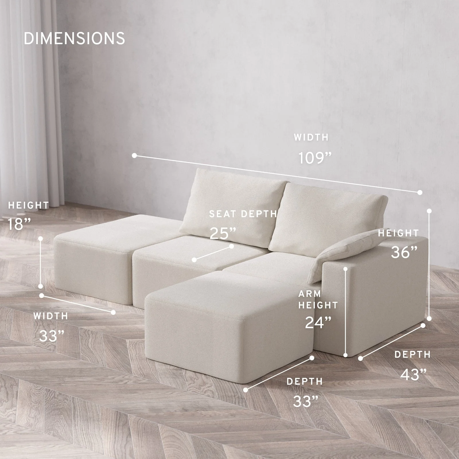Slipcover Only - Modular Washable 2-Seater Open End Sectional Cloud + Bolster Sofa in Pearl | Right-Facing Arm - Image 5