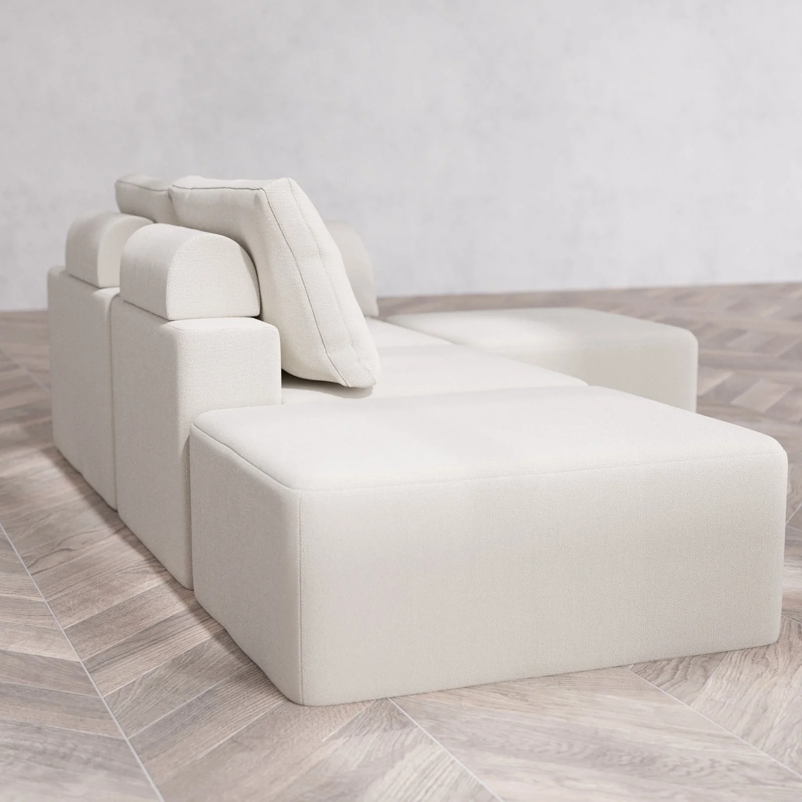 Slipcover Only - Modular Washable 2-Seater Open End Sectional Cloud + Bolster Sofa in Pearl | Right-Facing Arm - Image 6