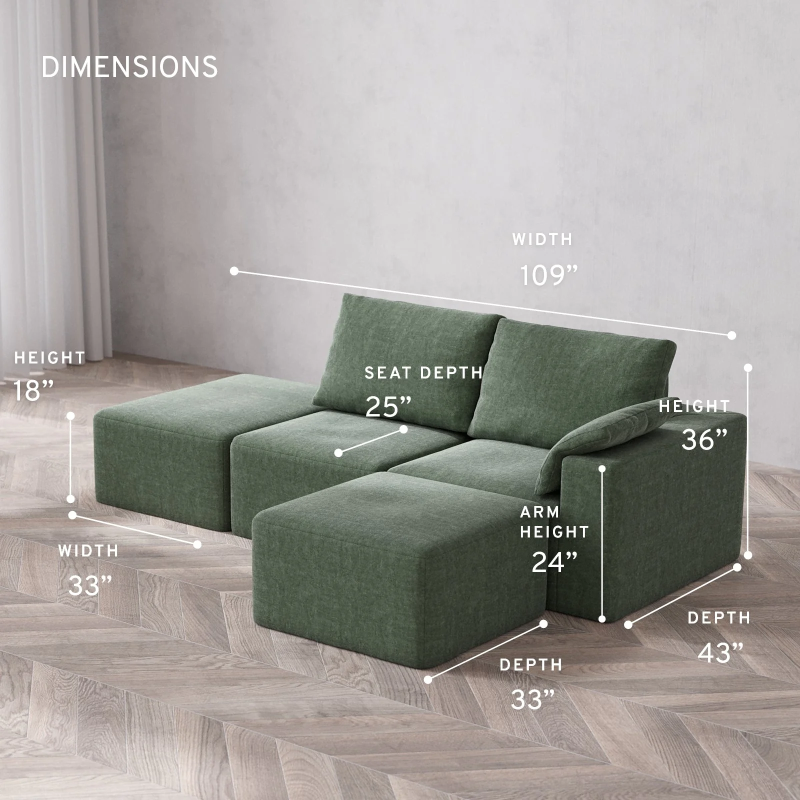 Slipcover Only - Modular Washable 2-Seater Open End Sectional Cloud + Bolster Sofa in Sage | Right-Facing Arm - Image 5