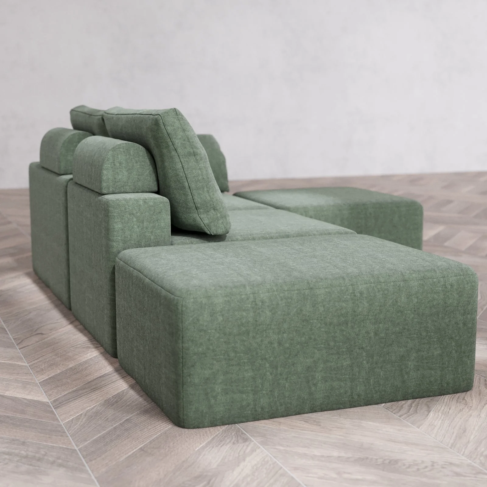 Slipcover Only - Modular Washable 2-Seater Open End Sectional Cloud + Bolster Sofa in Sage | Right-Facing Arm - Image 6