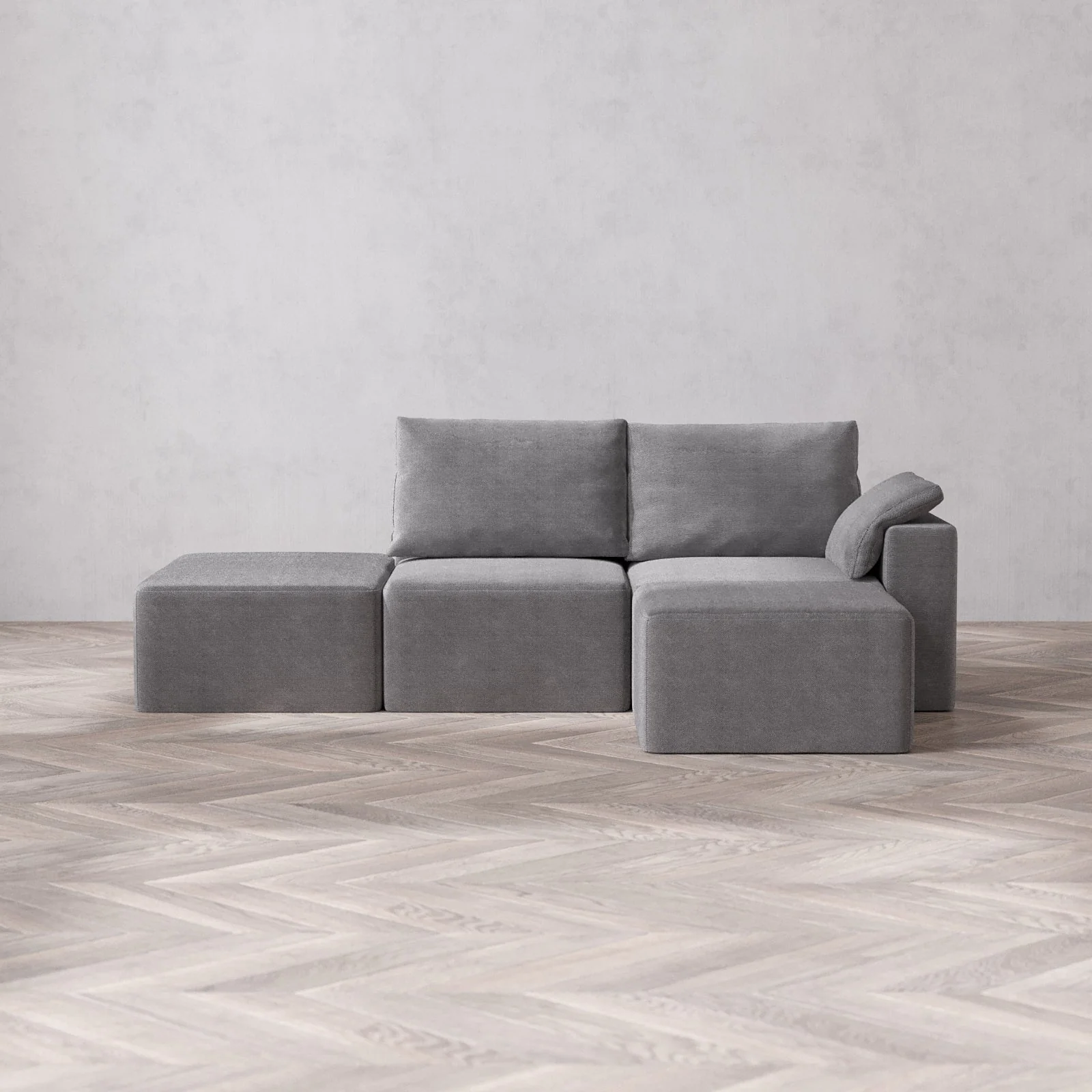 Slipcover Only - Modular Washable 2-Seater Open End Sectional Cloud + Bolster Sofa in Slate | Right-Facing Arm