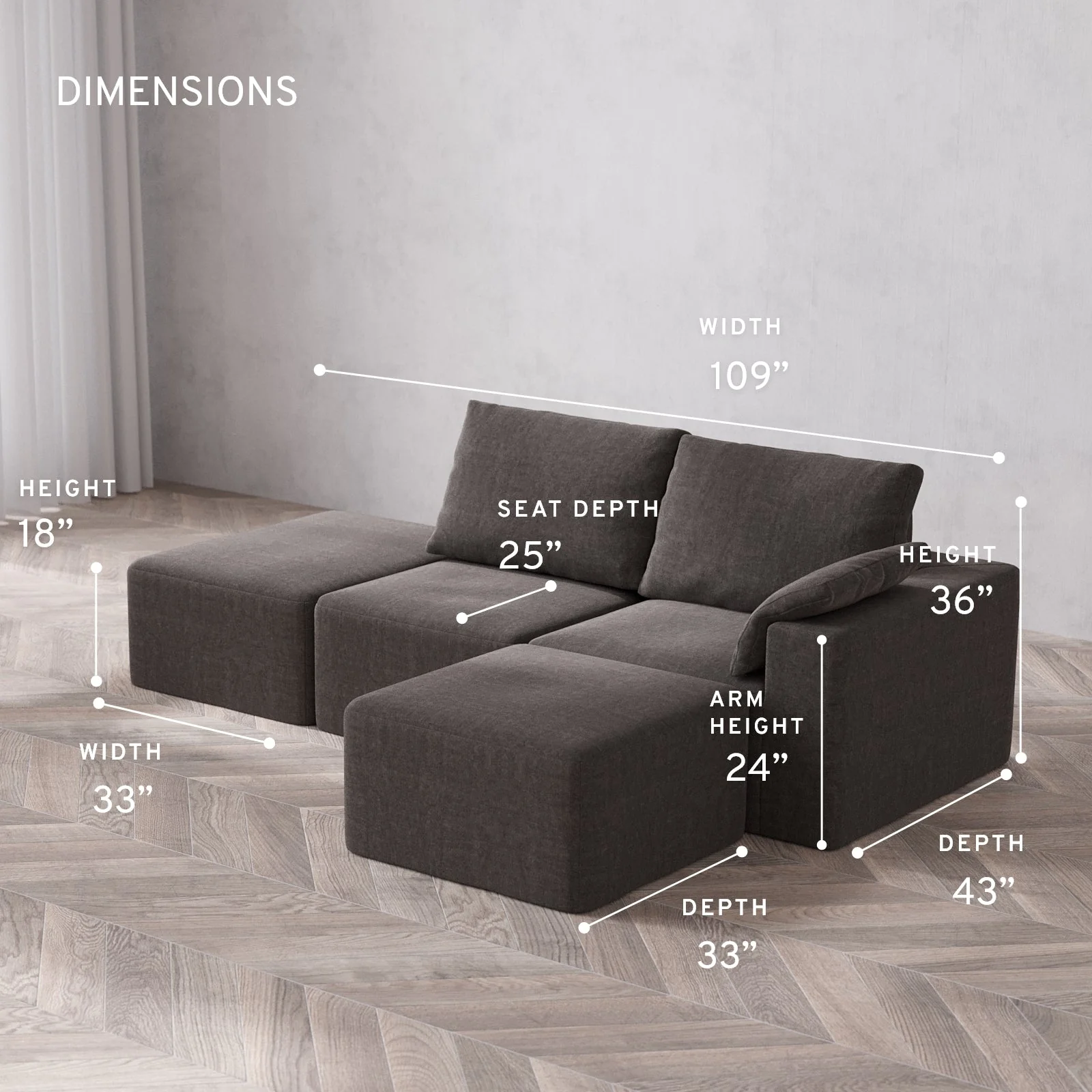 Slipcover Only - Modular Washable 2-Seater Open End Sectional Cloud + Bolster Sofa in Truffle | Right-Facing Arm - Image 5