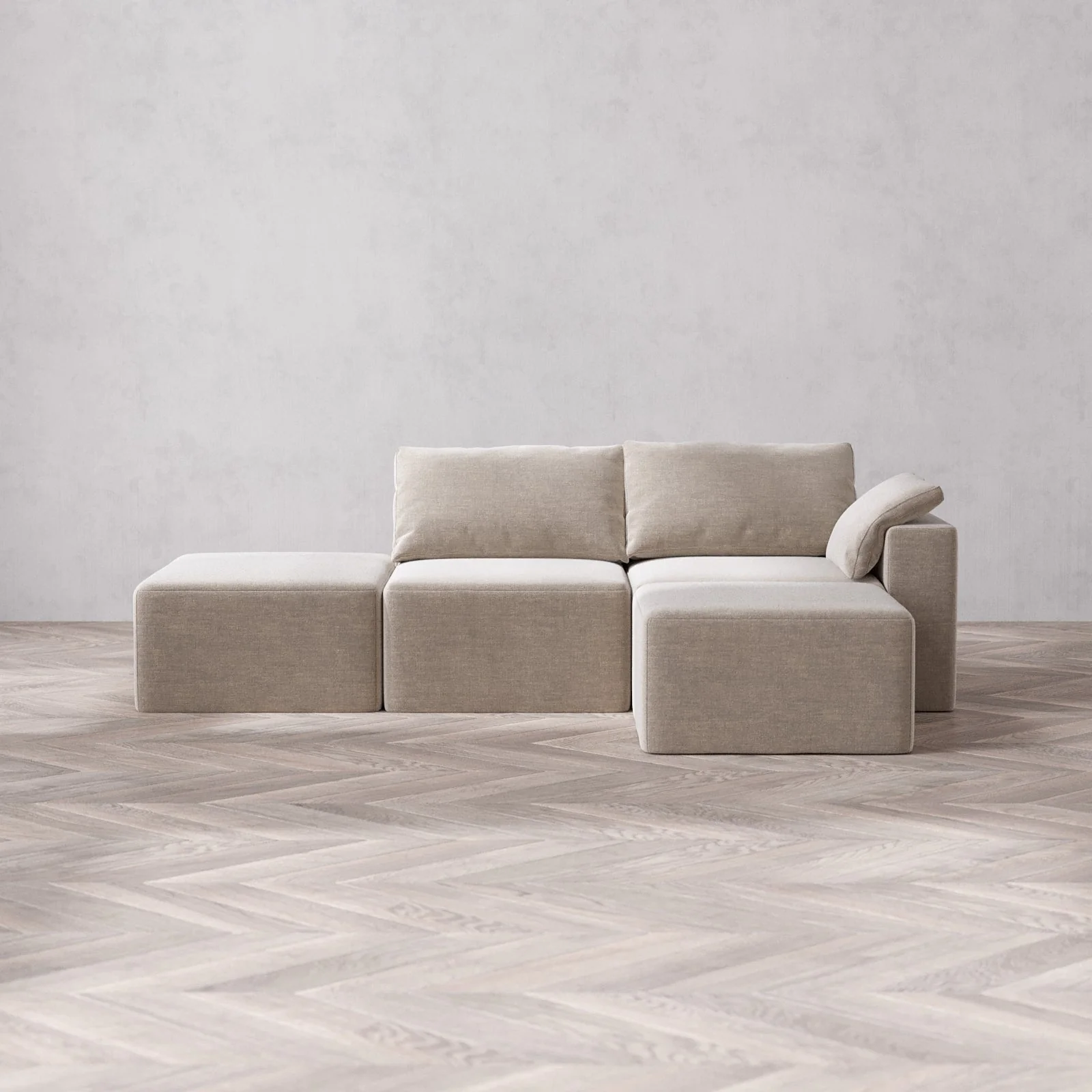 Slipcover Only - Modular Washable 2-Seater Open End Sectional Cloud Sofa in Caraway | Right-Facing Arm