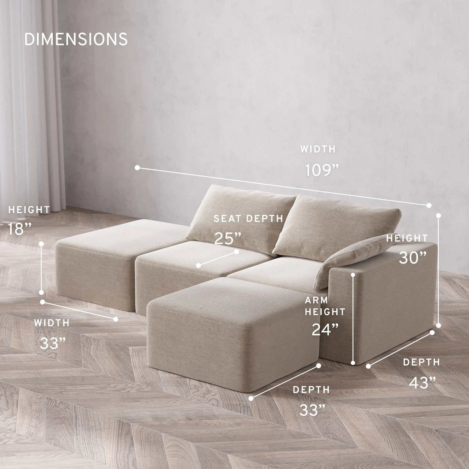 Slipcover Only - Modular Washable 2-Seater Open End Sectional Cloud Sofa in Caraway | Right-Facing Arm - Image 5