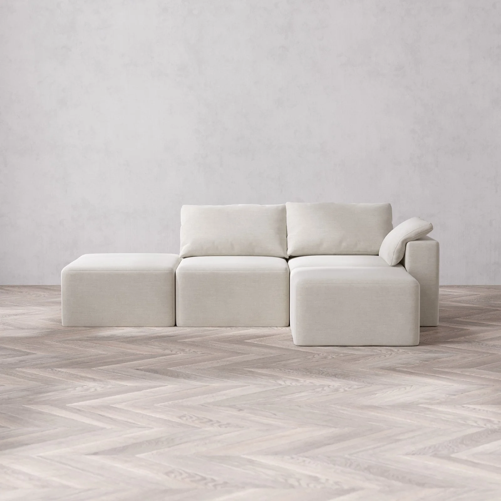 Slipcover Only - Modular Washable 2-Seater Open End Sectional Cloud Sofa in Cashew | Right-Facing Arm