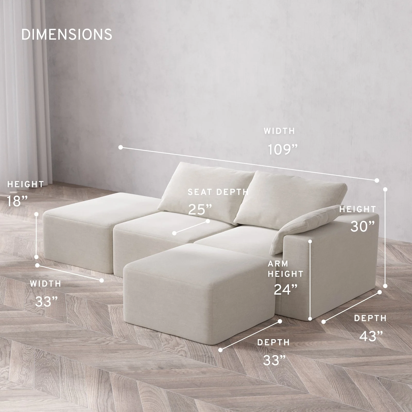 Slipcover Only - Modular Washable 2-Seater Open End Sectional Cloud Sofa in Cashew | Right-Facing Arm - Image 5