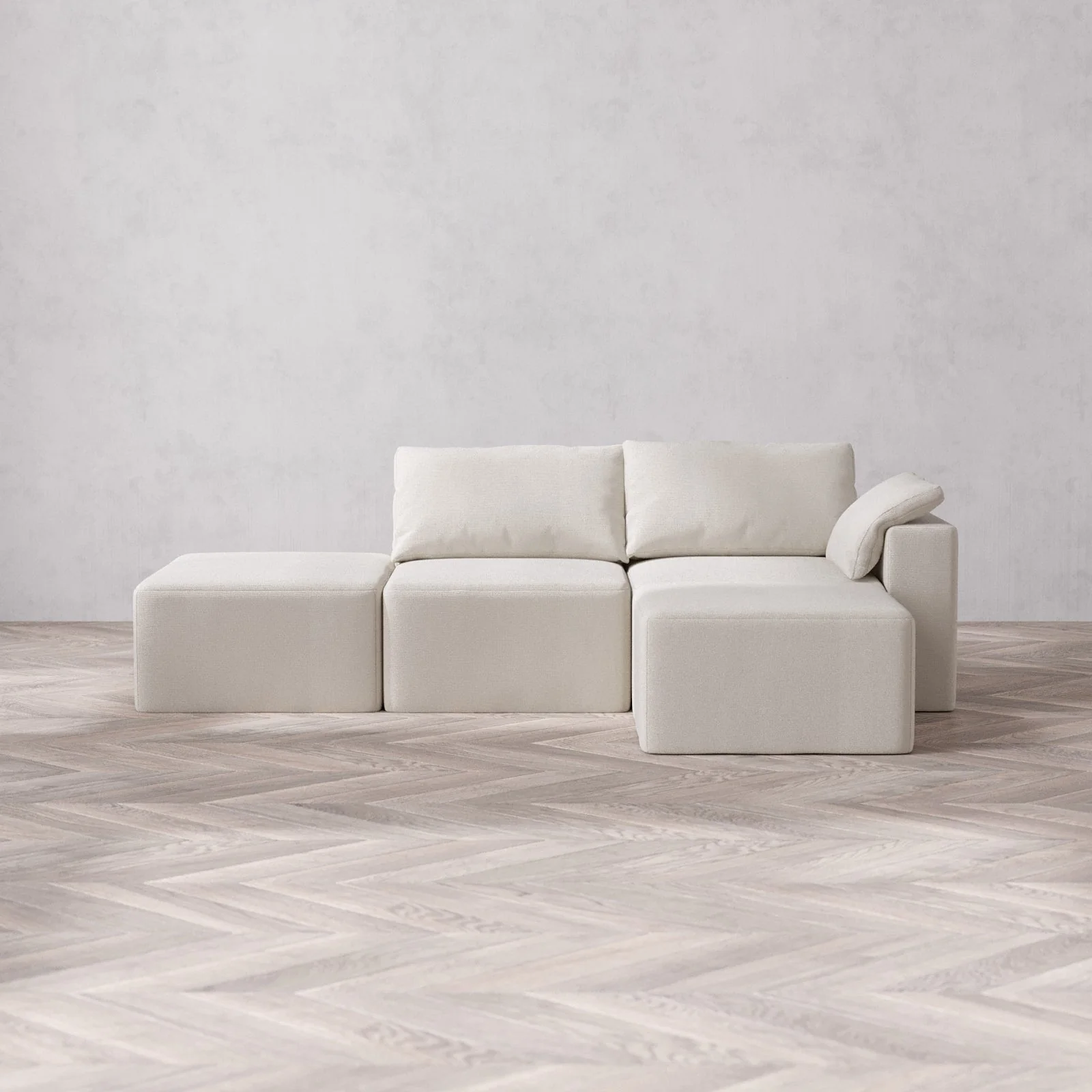Slipcover Only - Modular Washable 2-Seater Open End Sectional Cloud Sofa in Pearl | Right-Facing Arm