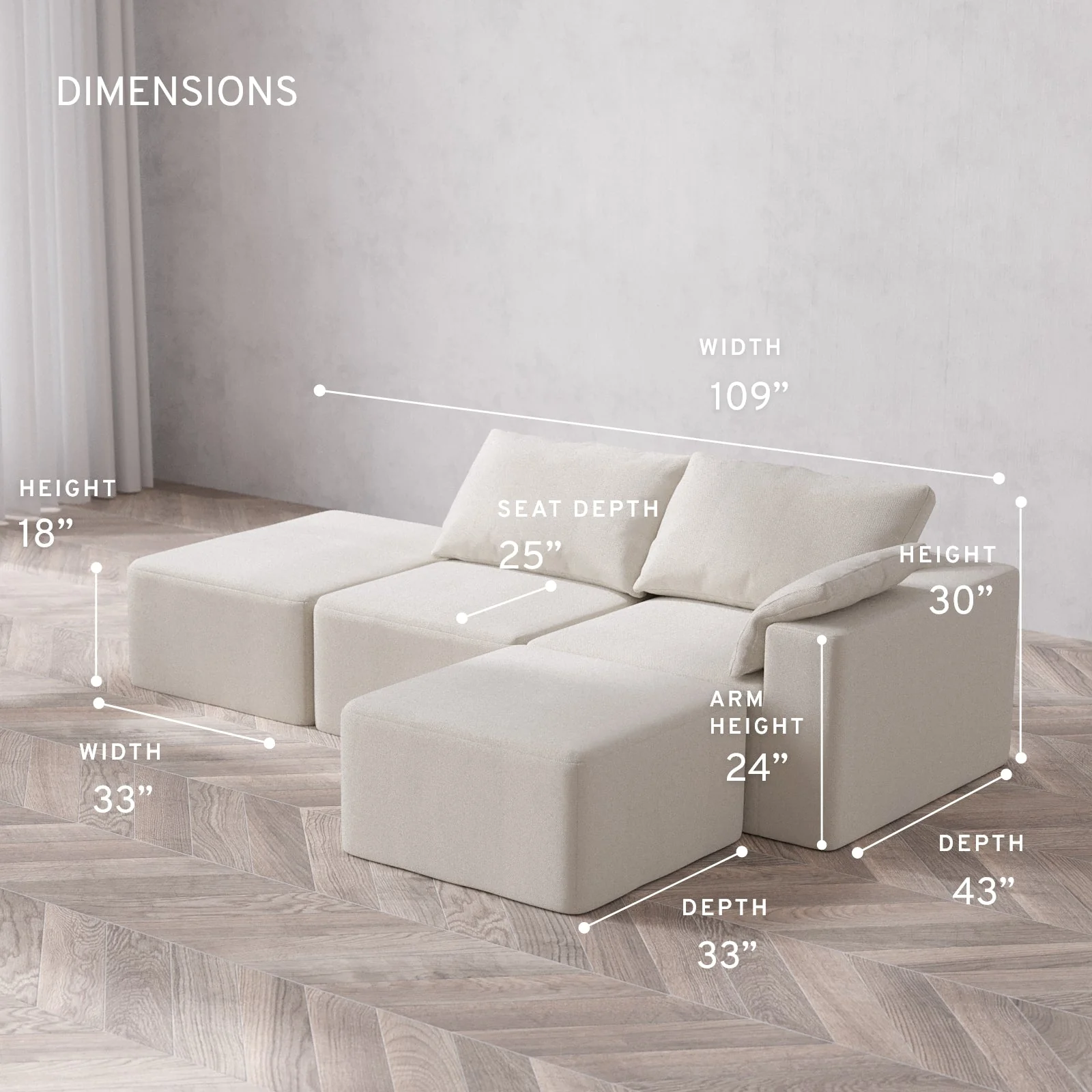 Slipcover Only - Modular Washable 2-Seater Open End Sectional Cloud Sofa in Pearl | Right-Facing Arm - Image 5