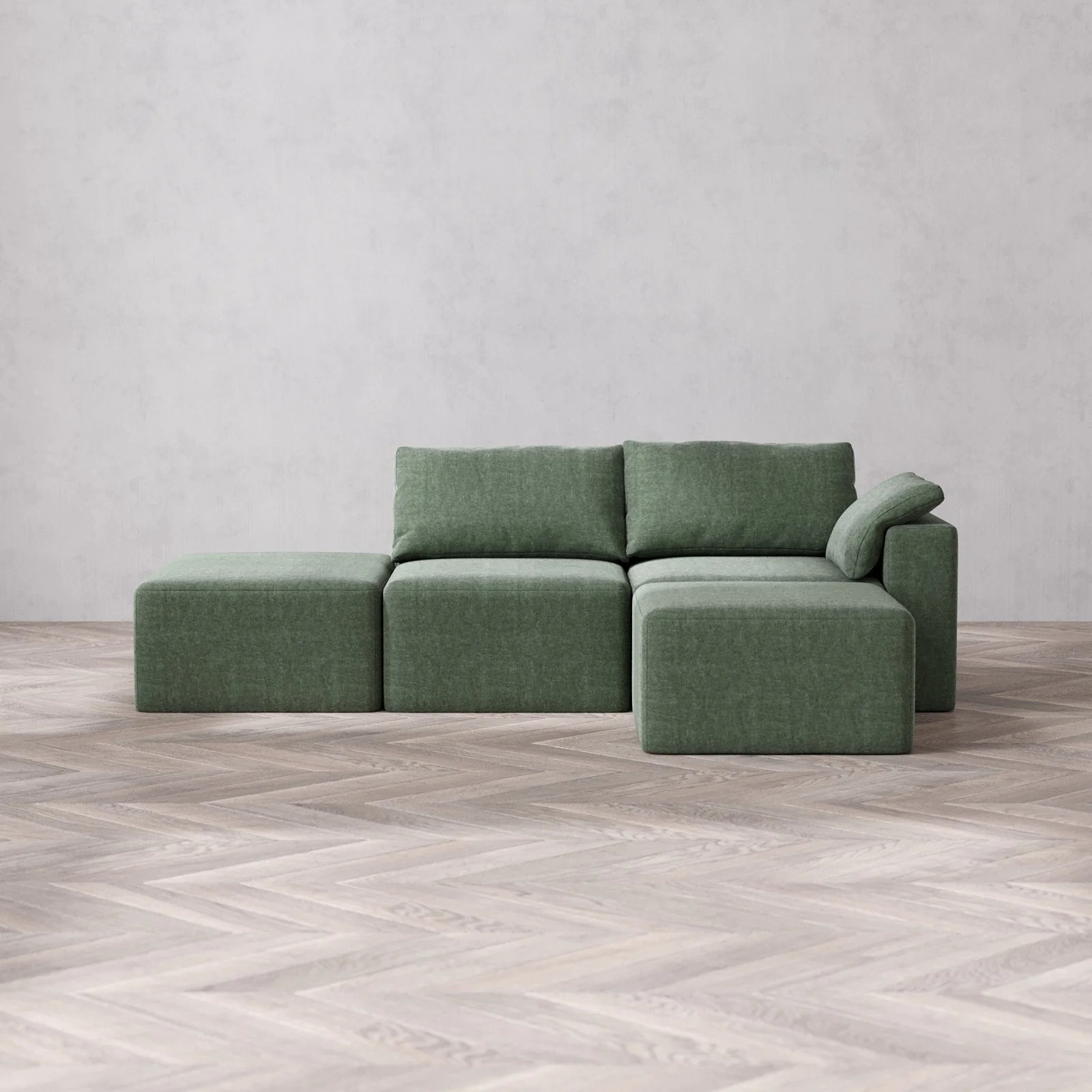 Slipcover Only - Modular Washable 2-Seater Open End Sectional Cloud Sofa in Sage | Right-Facing Arm