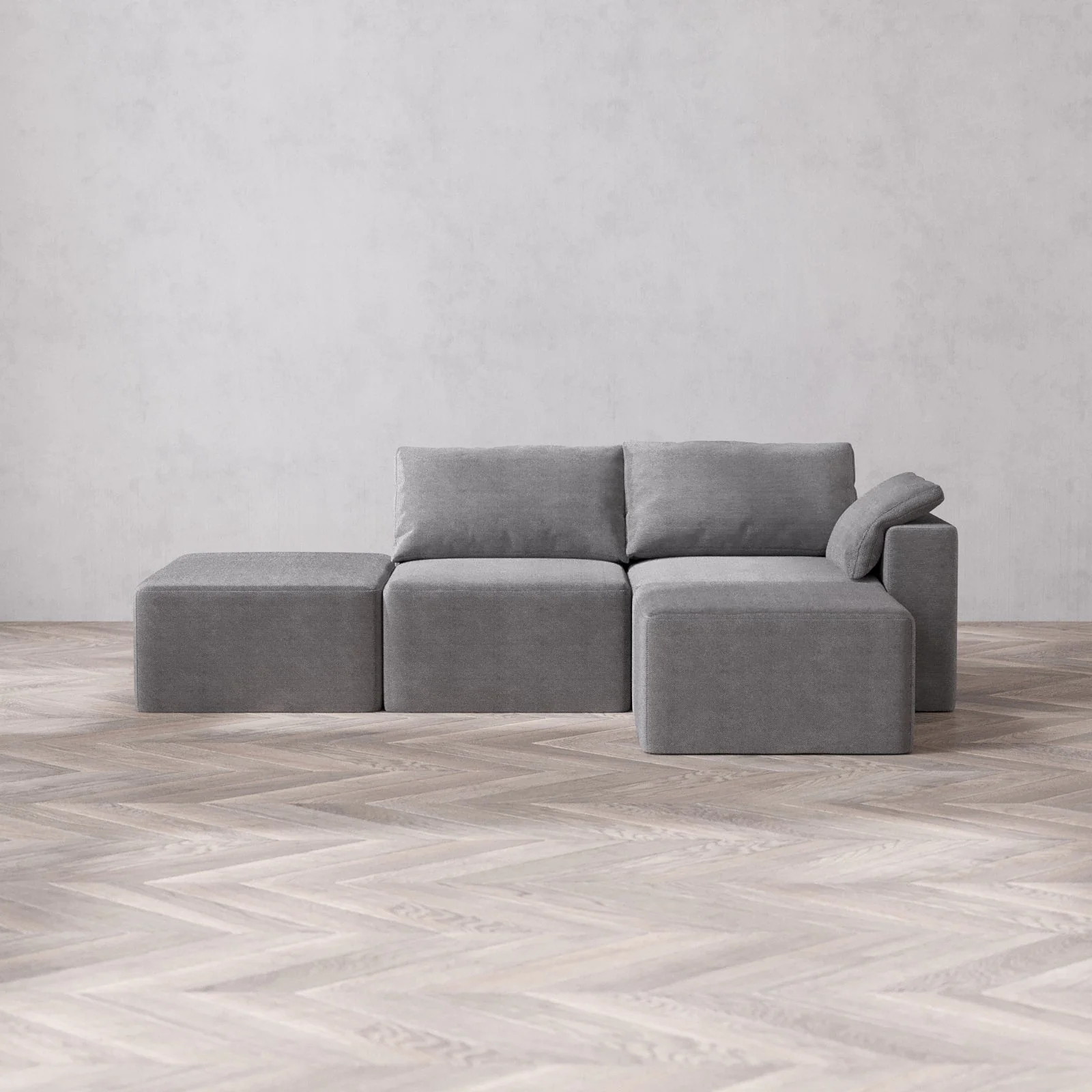 Slipcover Only - Modular Washable 2-Seater Open End Sectional Cloud Sofa in Slate | Right-Facing Arm