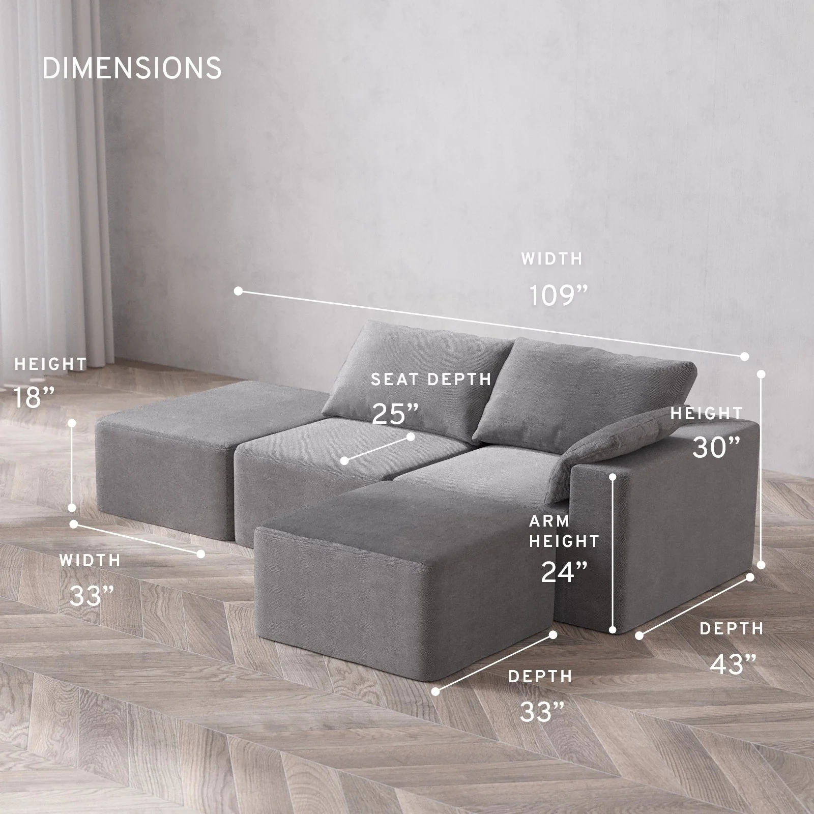 Slipcover Only - Modular Washable 2-Seater Open End Sectional Cloud Sofa in Slate | Right-Facing Arm - Image 5