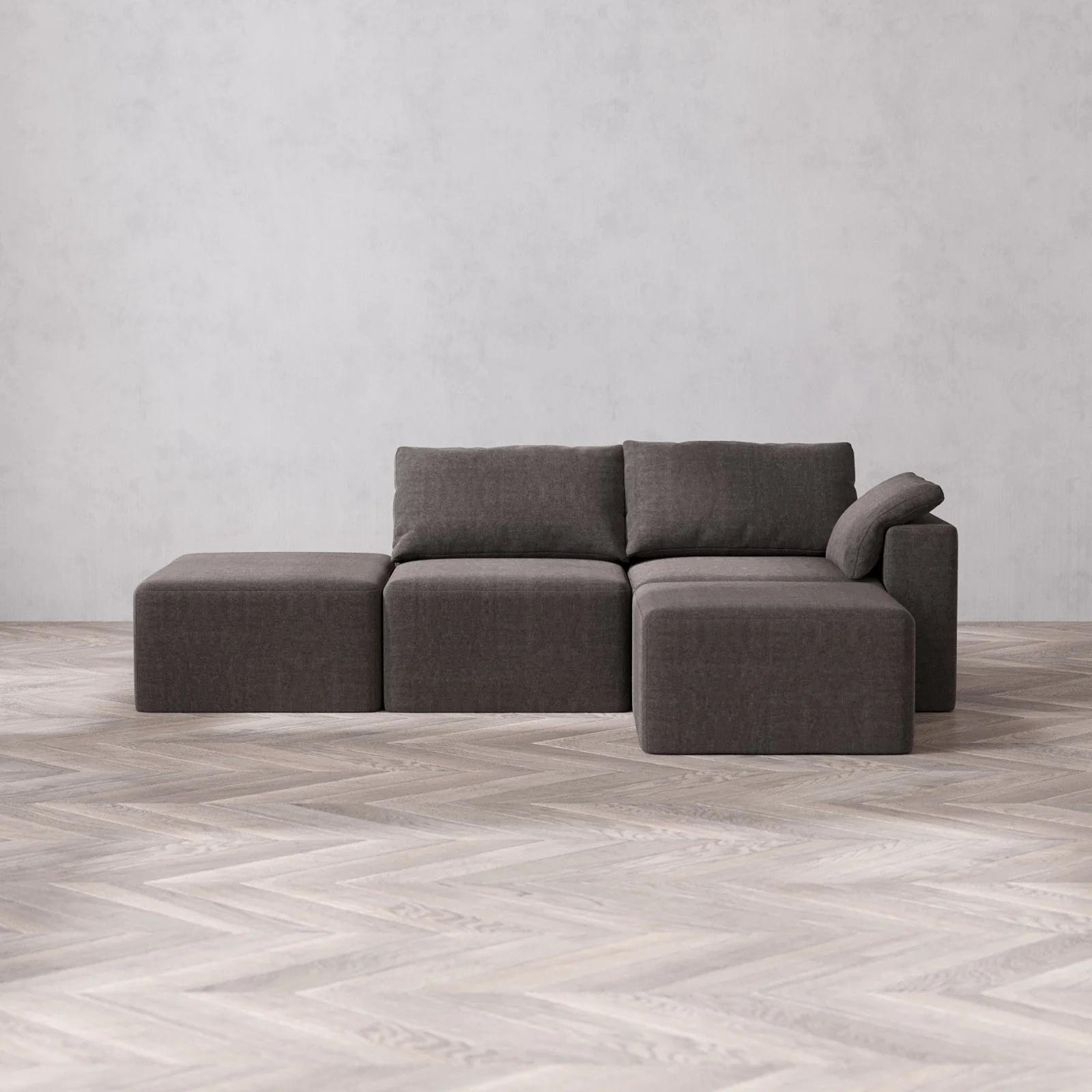 Slipcover Only - Modular Washable 2-Seater Open End Sectional Cloud Sofa in Truffle | Right-Facing Arm