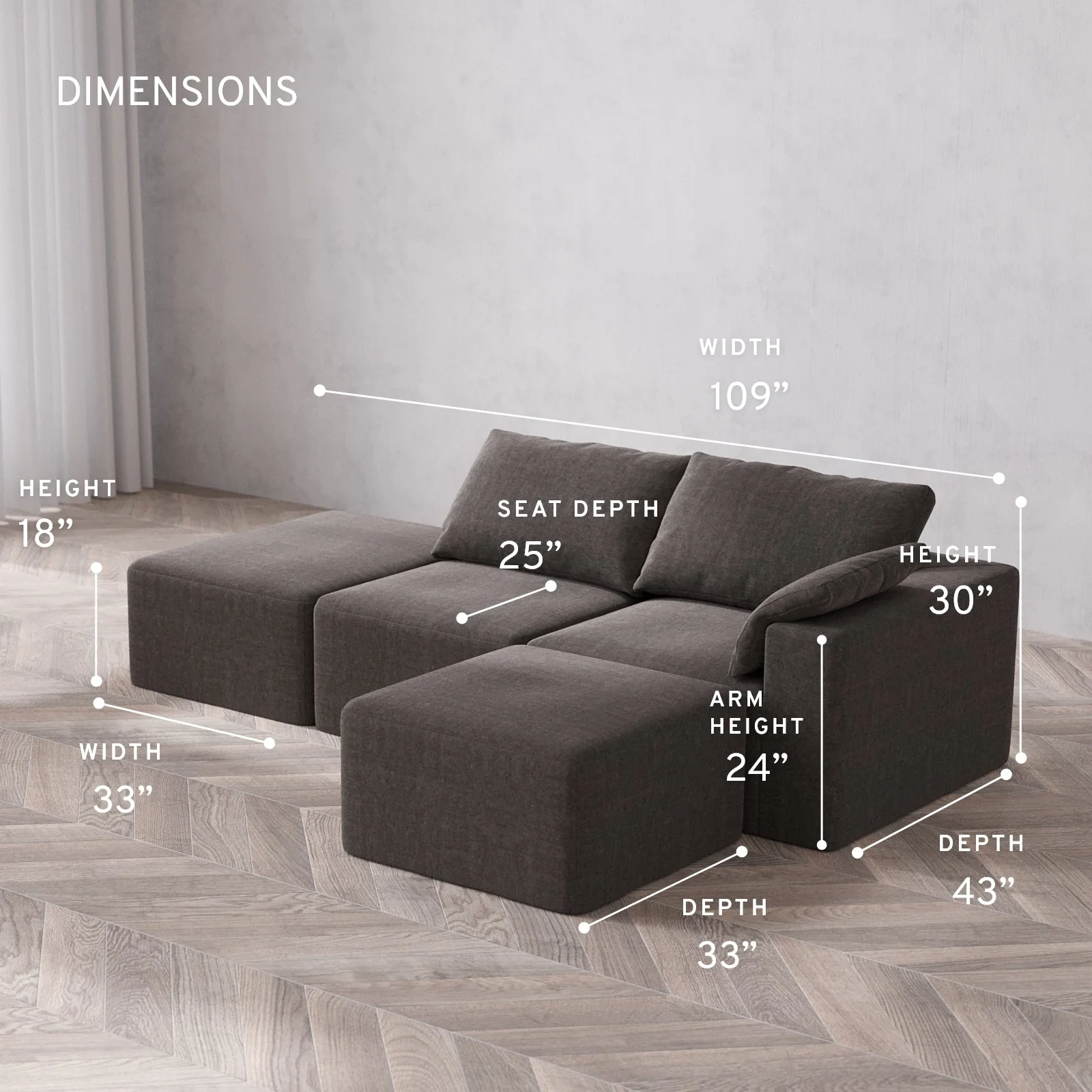 Slipcover Only - Modular Washable 2-Seater Open End Sectional Cloud Sofa in Truffle | Right-Facing Arm - Image 5