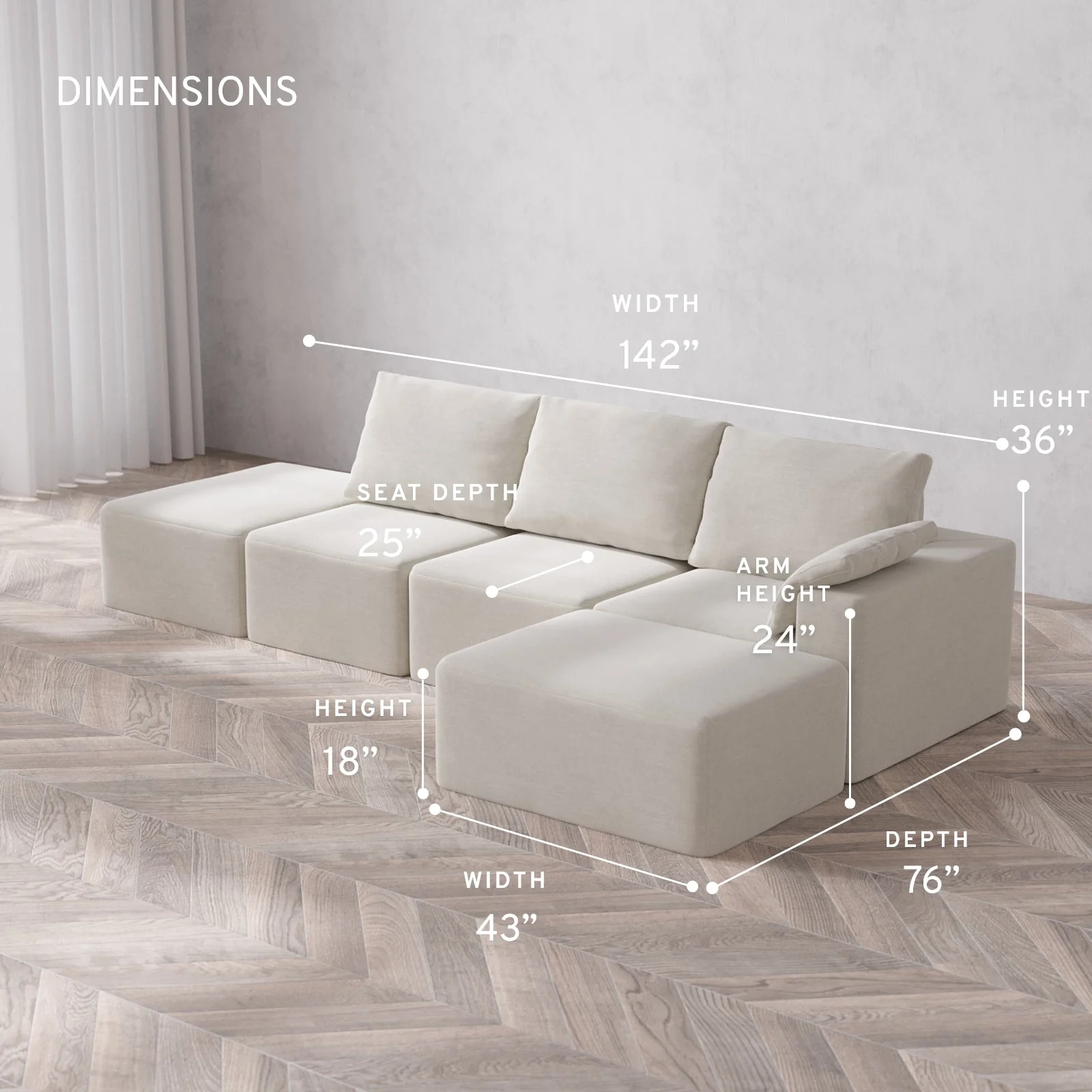 Slipcover Only - Modular Washable 3-Seater Open End Chaise Sectional Cloud + Bolster Sofa in Cashew | Right-Facing Arm - Image 5