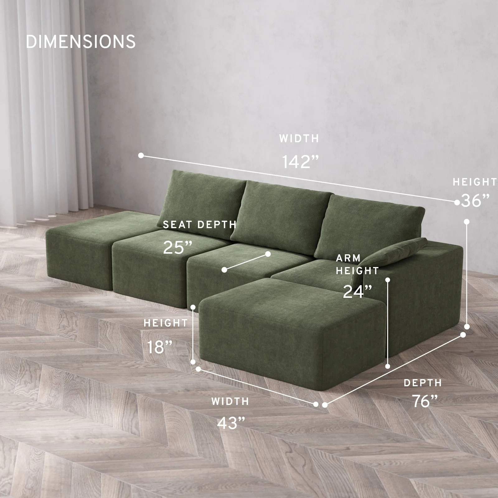 Slipcover Only - Modular Washable 3-Seater Open End Chaise Sectional Cloud + Bolster Sofa in Juniper | Right-Facing Arm - Image 5