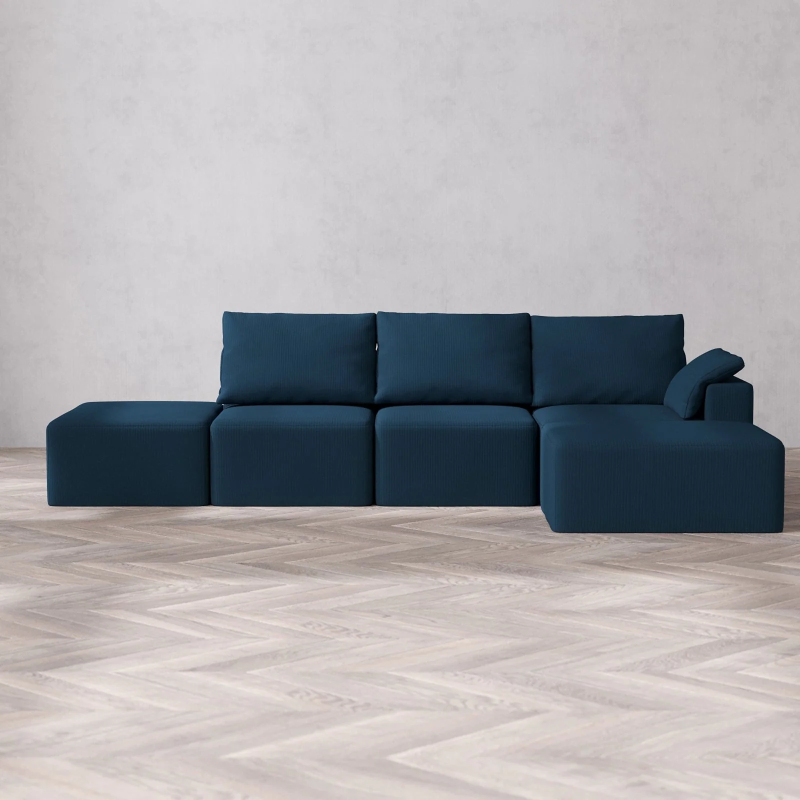 Slipcover Only - Modular Washable 3-Seater Open End Chaise Sectional Cloud + Bolster Sofa in Lazuli | Right-Facing Arm